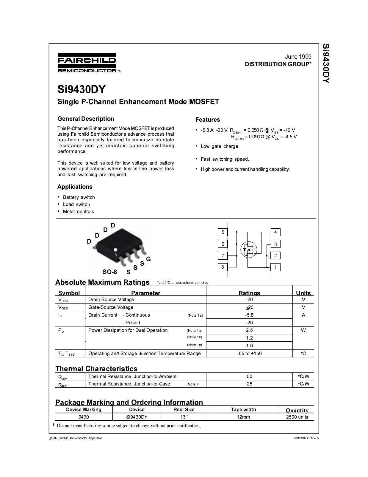 Fairchild Semiconductor Si9430DY Datasheet