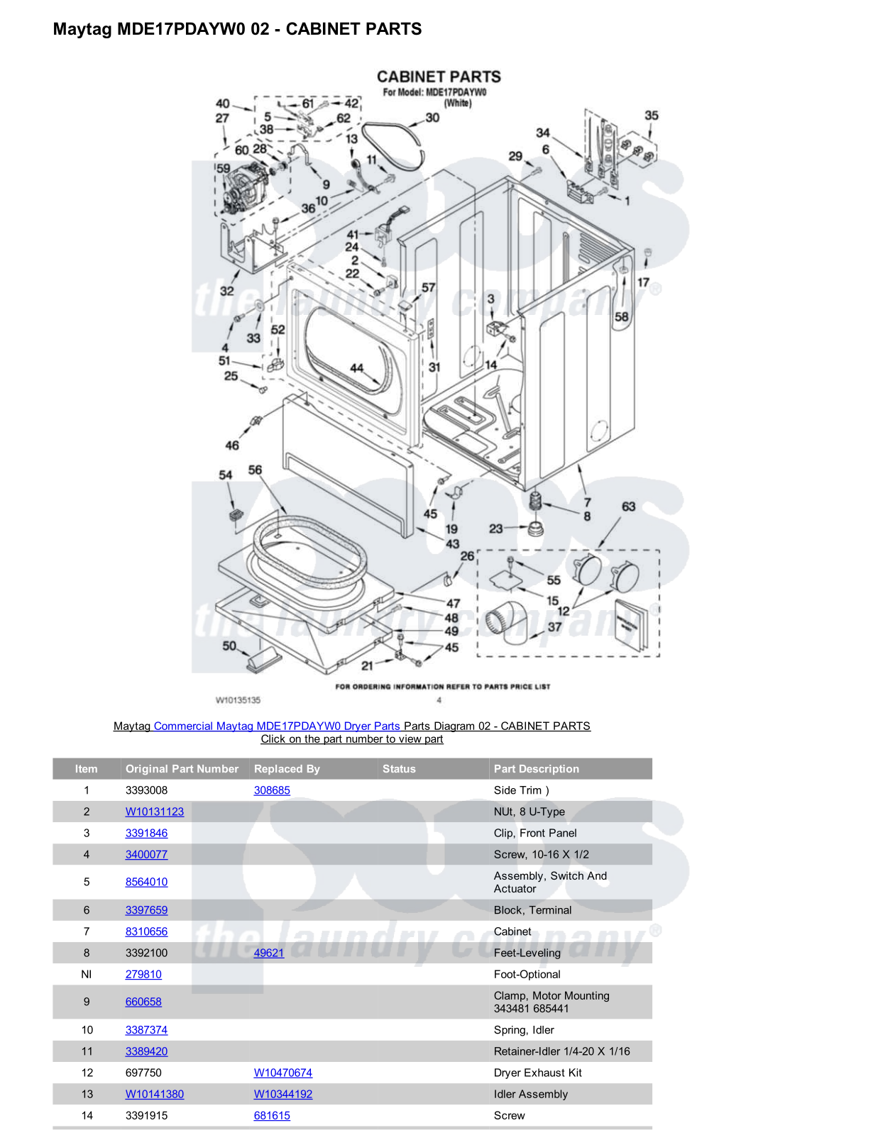 Maytag MDE17PDAYW0 Parts Diagram