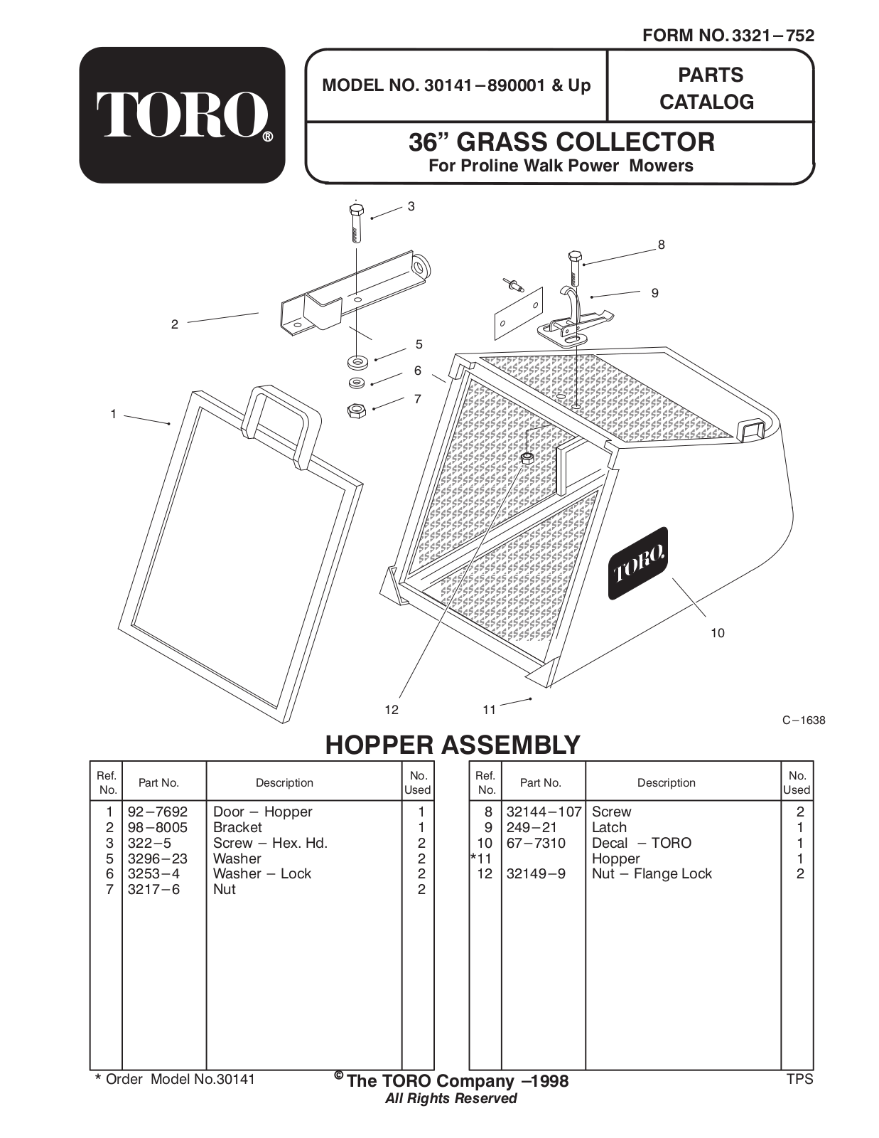 Toro 30141 Parts Catalogue