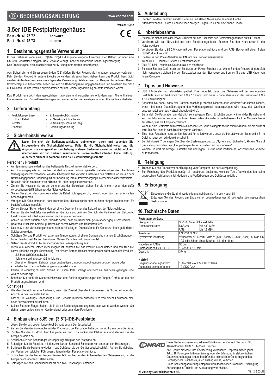 Conrad 41 75 72, 41 75 73 Operating Instructions