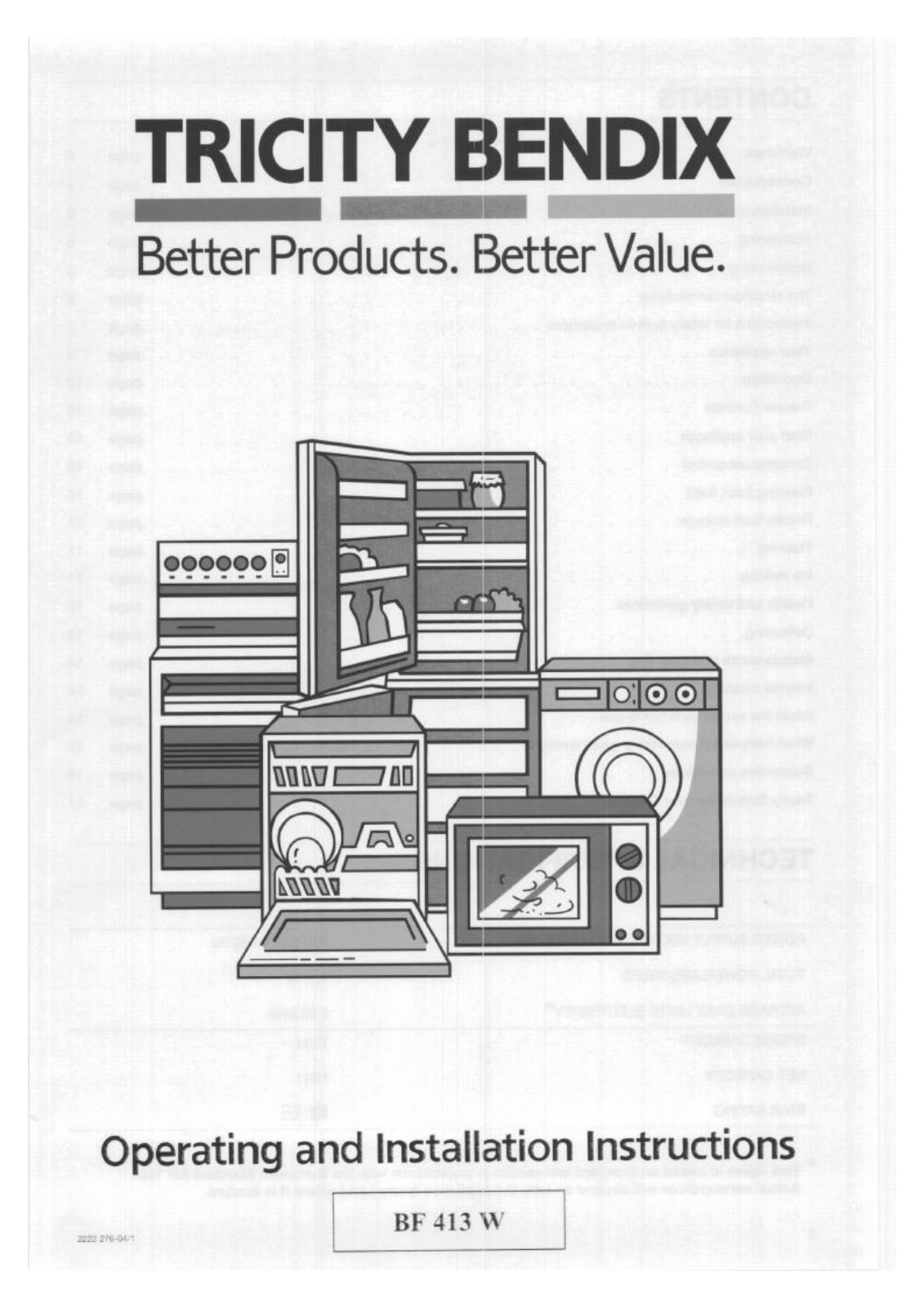 tricity bendix BF413W User Manual