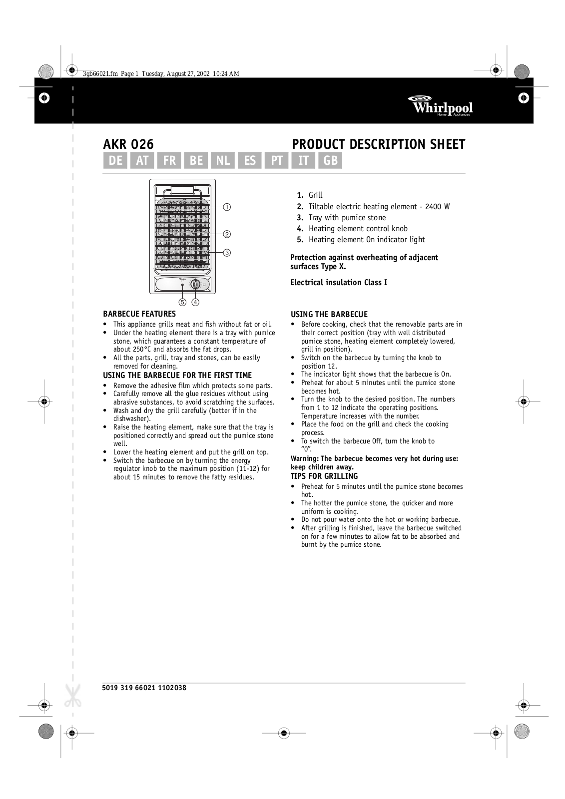 Whirlpool AKR 026/IX, AKR 028/IX INSTRUCTION FOR USE