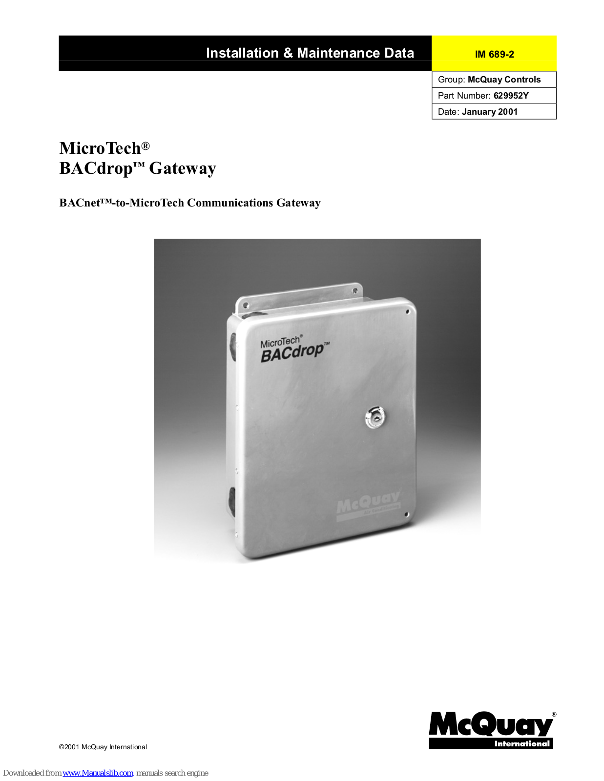 McQuay IM 689-2 Installation Manual