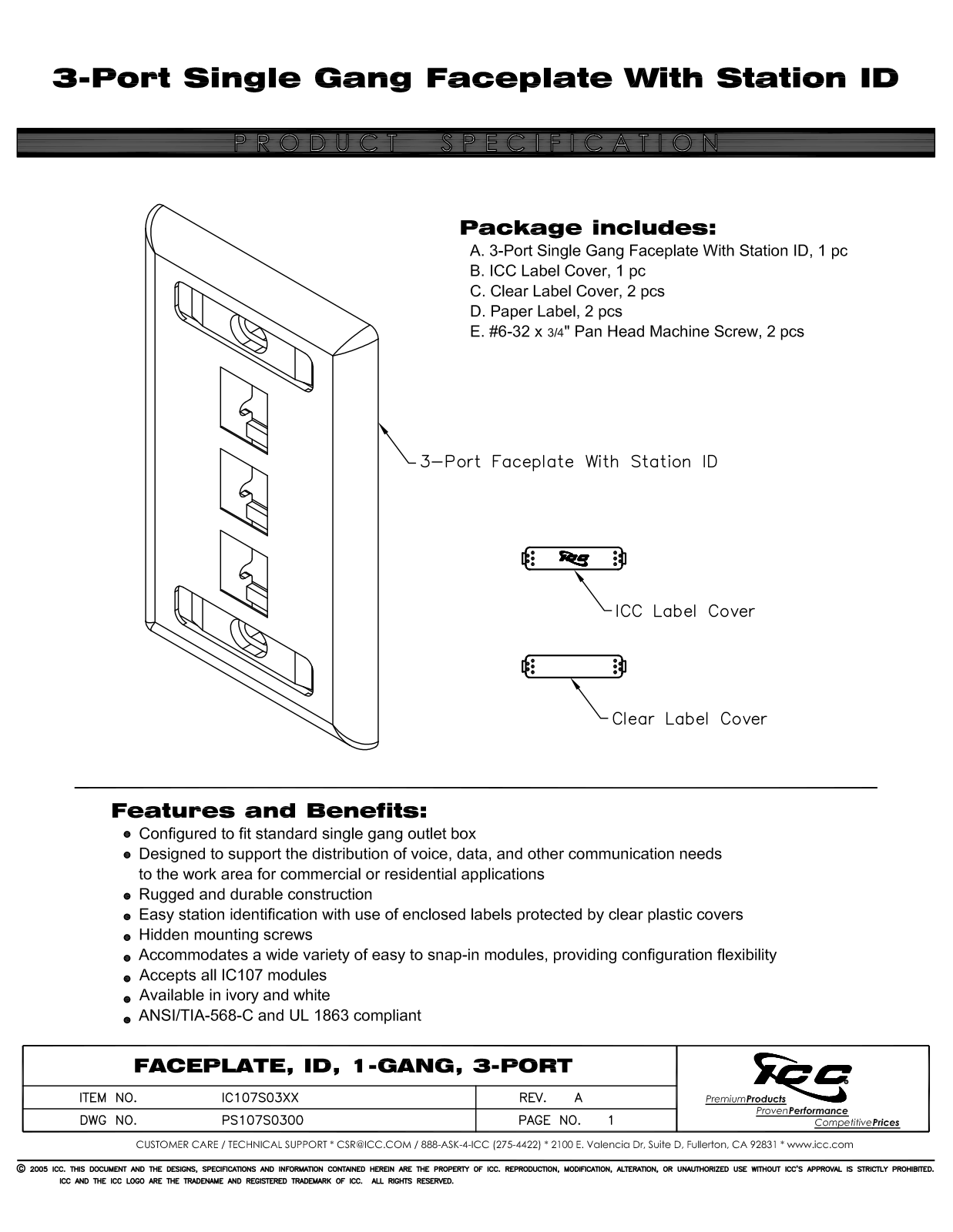 ICC IC107S03IV, IC107S03WH Specsheet