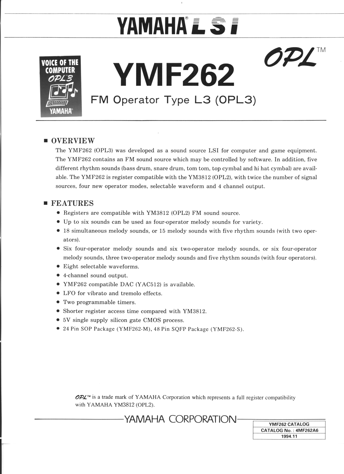 Yamaha YMF262 Datasheet