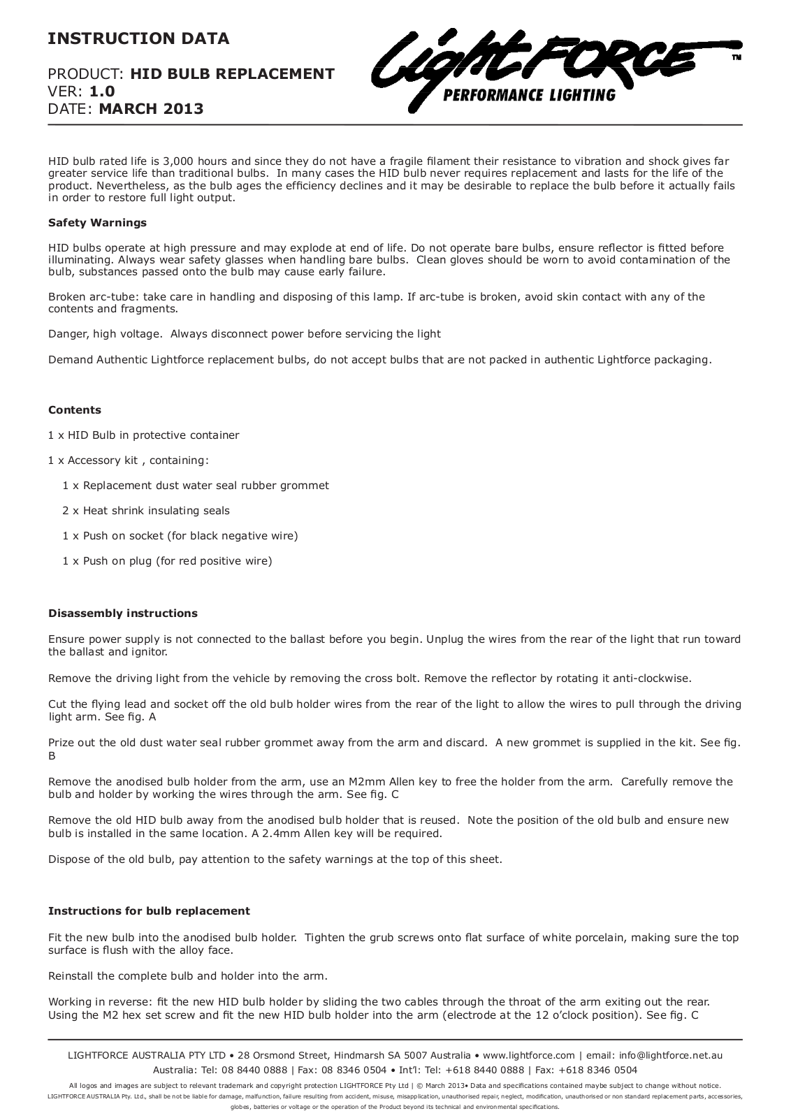 Lightforce BLITZ HID BULB REPLACEMENT User Manual - ManualMachine.com