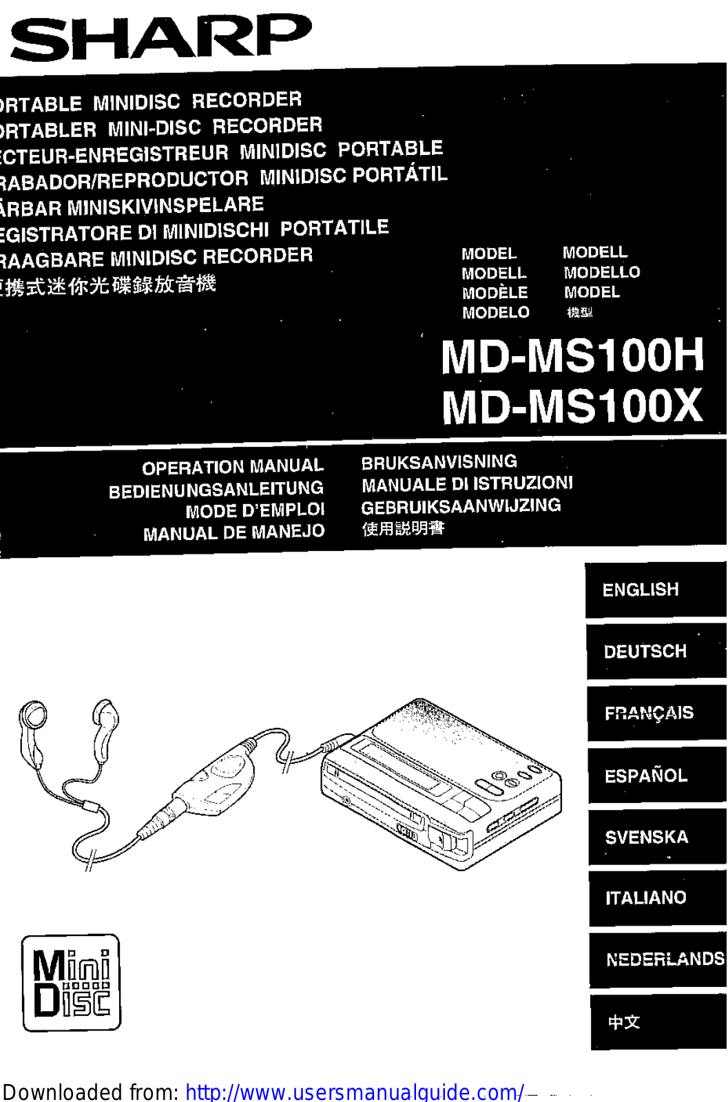 SHARP MD-MS100H/X User Manual