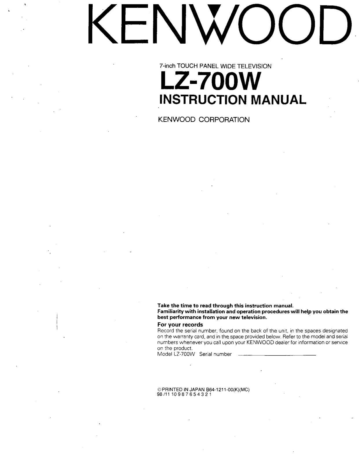 Kenwood LZ-700W Owner's Manual