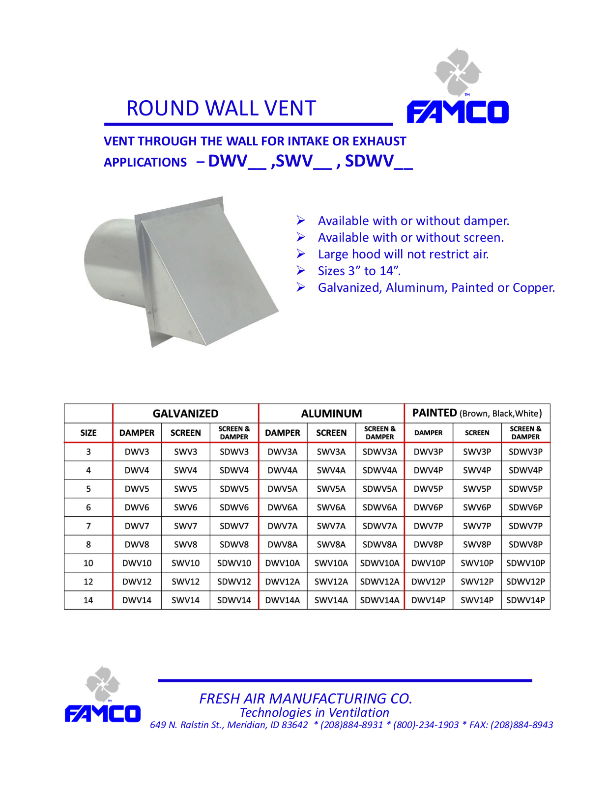 FAMCO DWV, SWV, SDWV User Manual