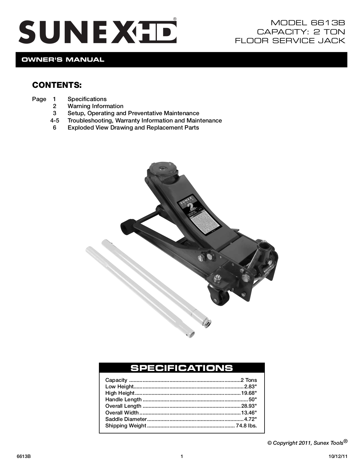 Sunex Tools 6613B User Manual