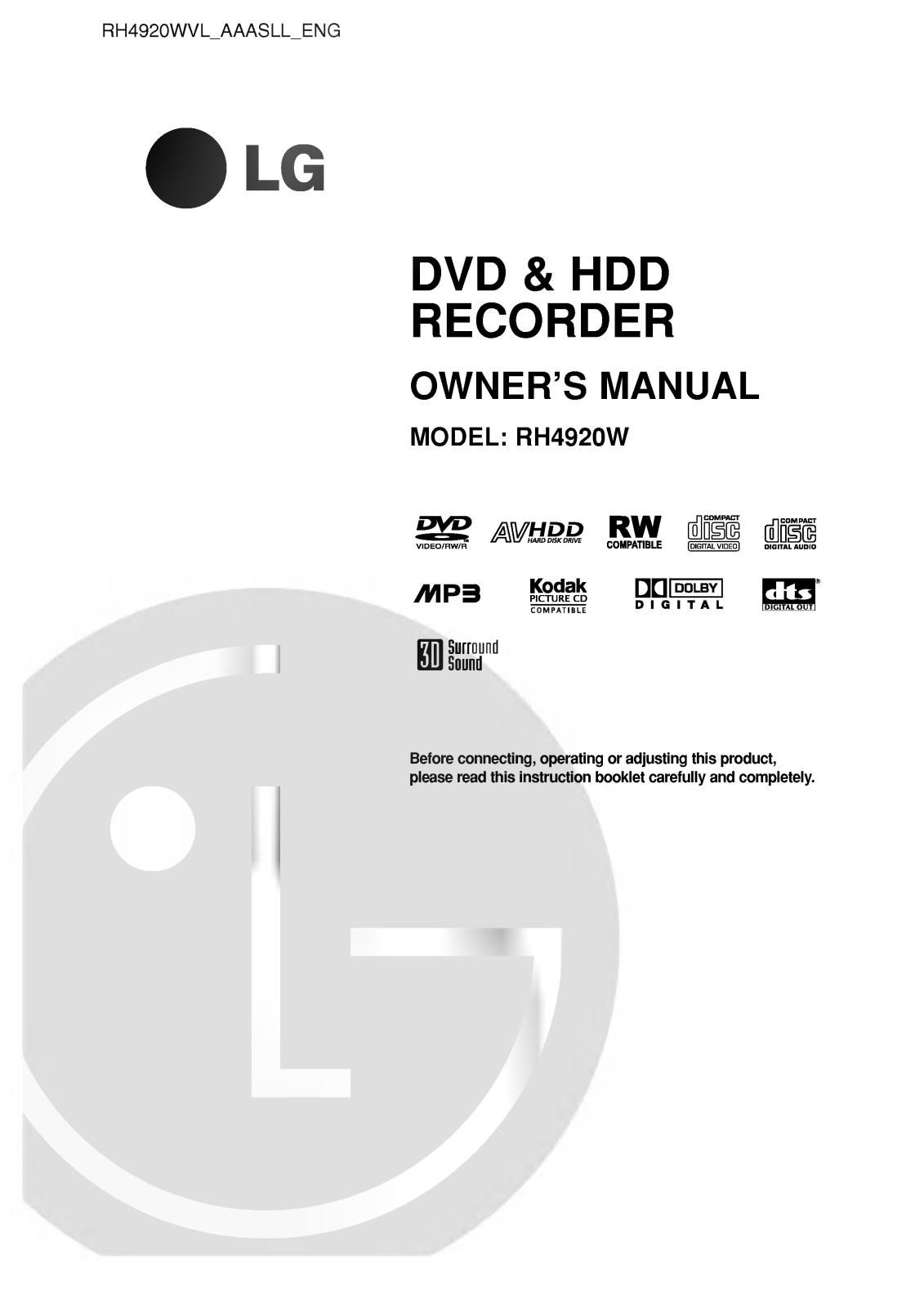 LG RH4920WVL Owner’s Manual