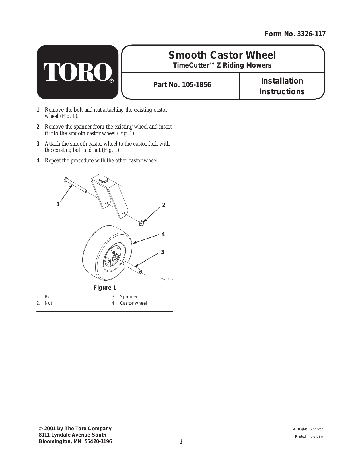 Toro 105-1856 Installation Instructions