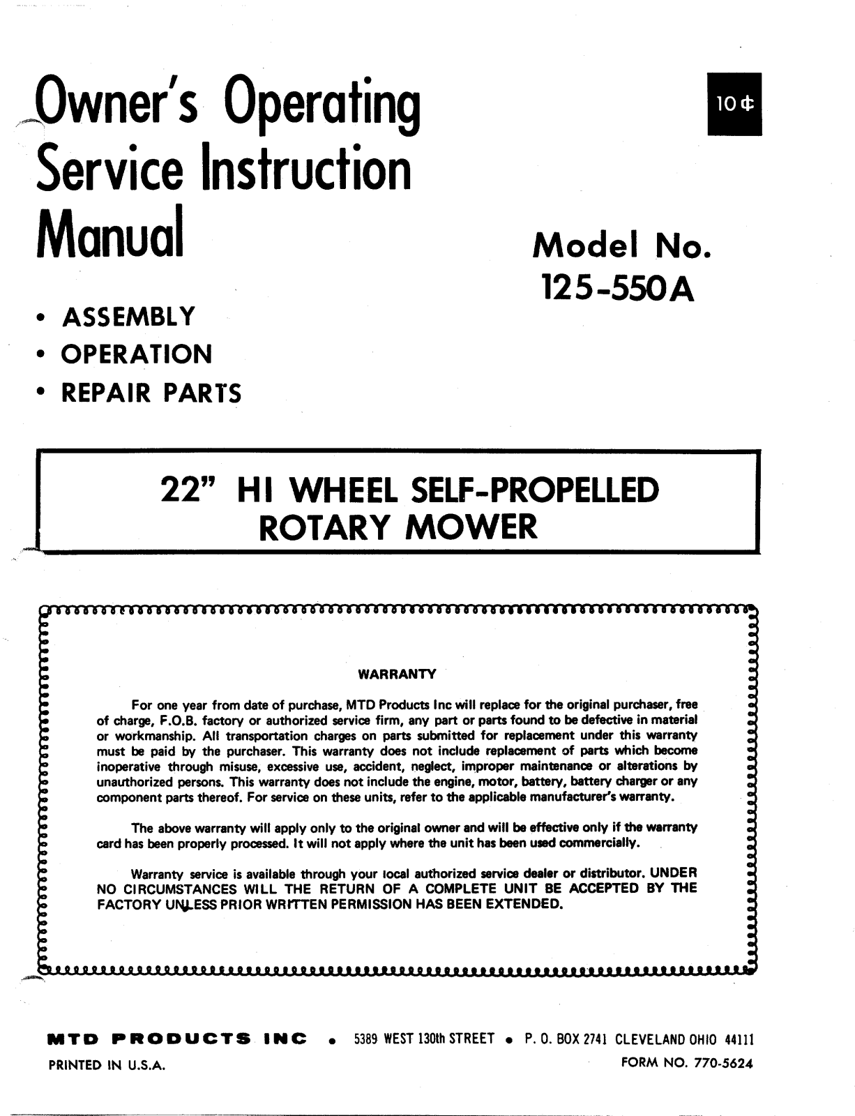 MTD 125-550A User Manual