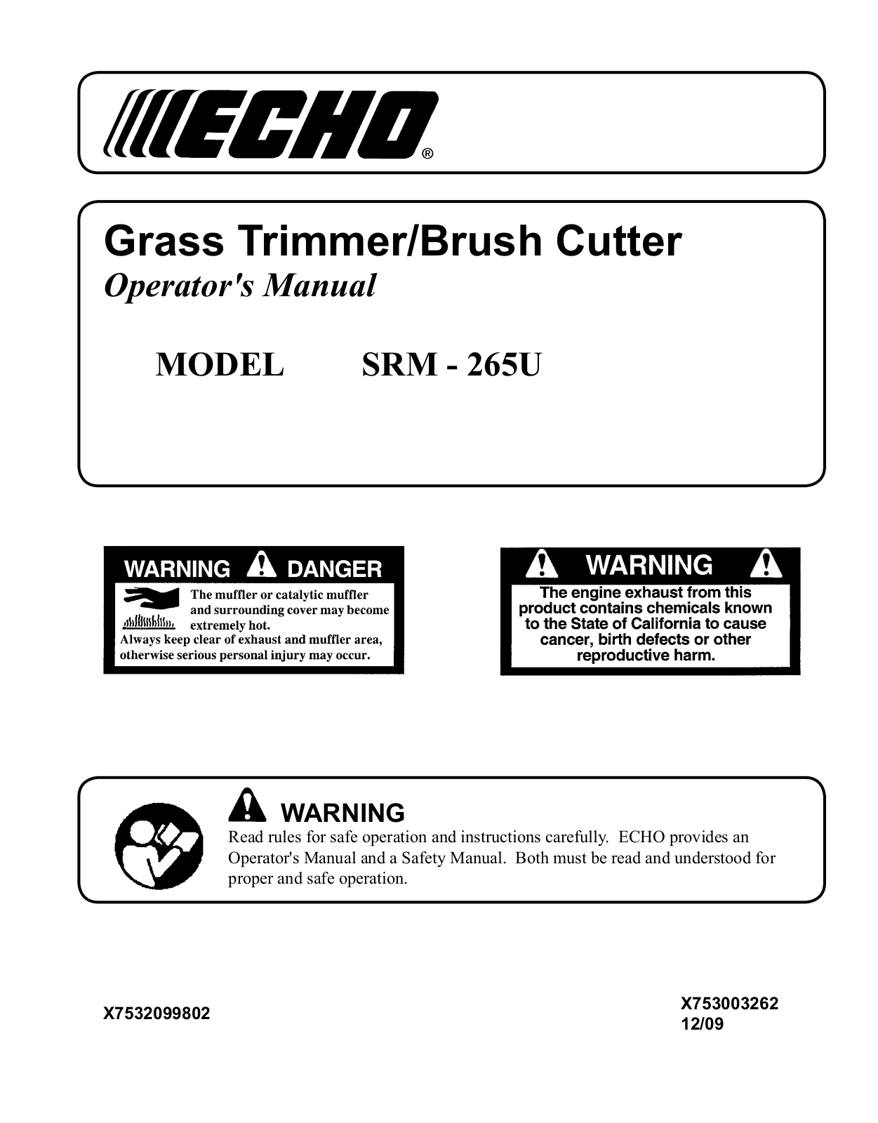 Echo SRM - 265U User Manual