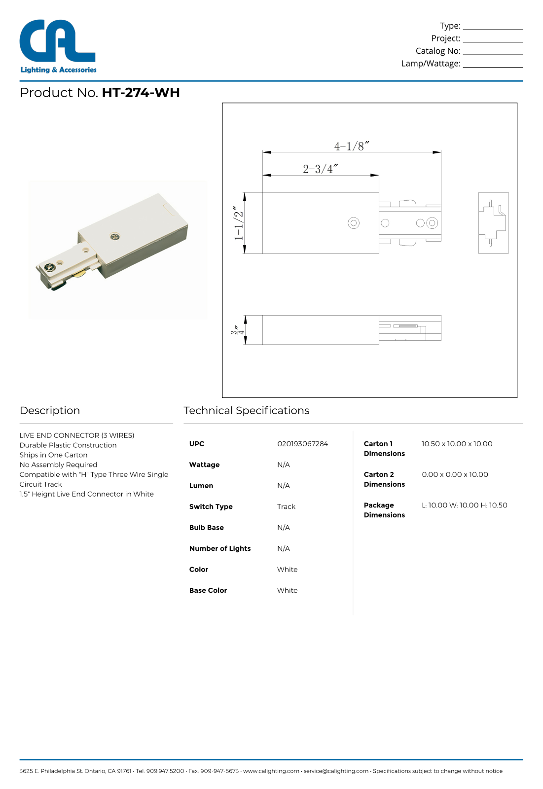 Cal Lighting CG10601 Specifications - ManualMachine.com