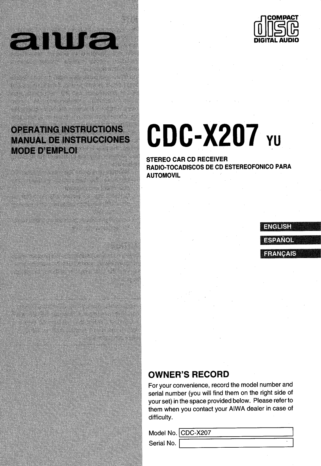 Sony CD-CX207 User Manual