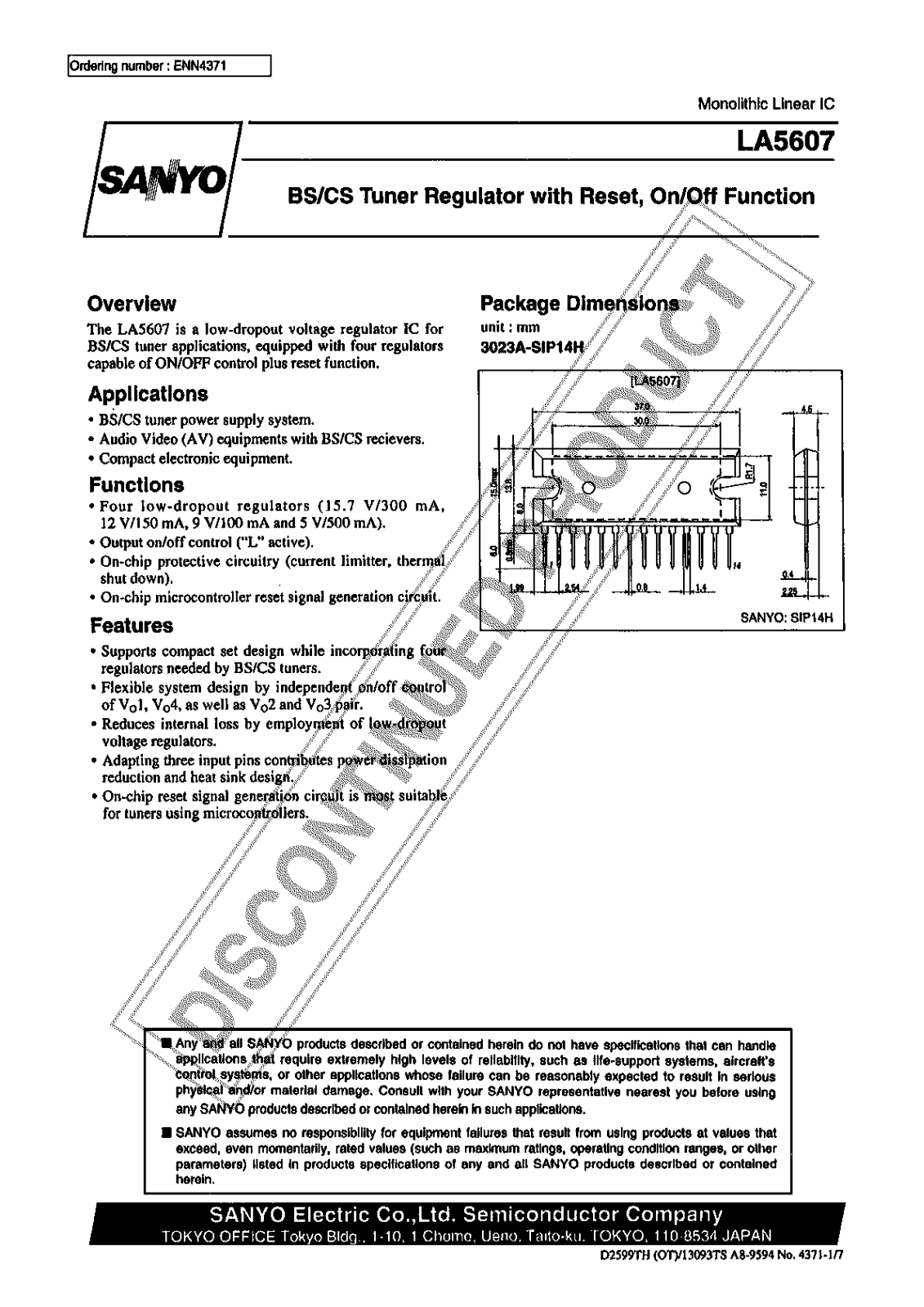 Sanyo LA5607 Specifications