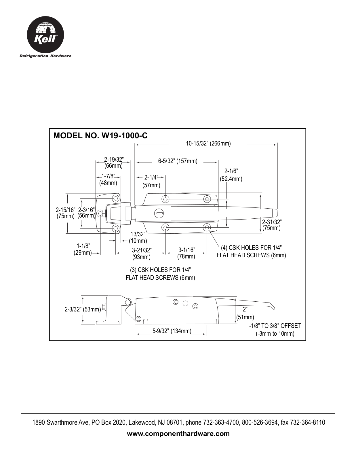 Component Hardware W19-1000-C User Manual