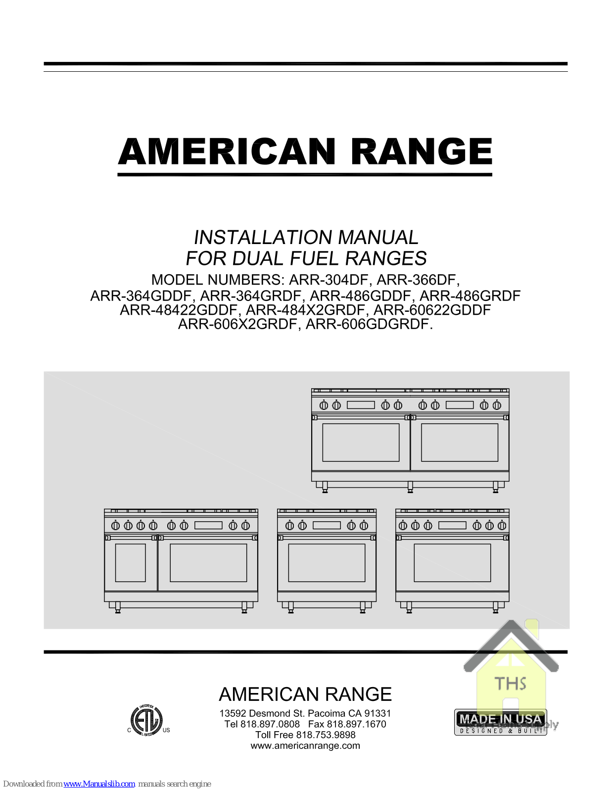 American Range ARR-486GDDF, ARR-366DF, ARR-486GRDF, ARR-48422GDDF, ARR-484X2GRDF Installation Manual - ManualMachine.com