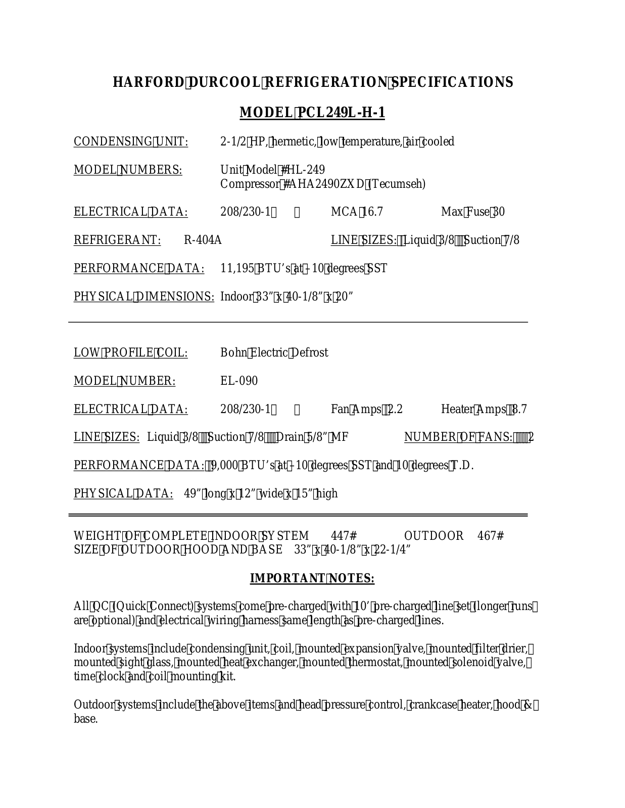 Harford AHA2490ZXD User Manual