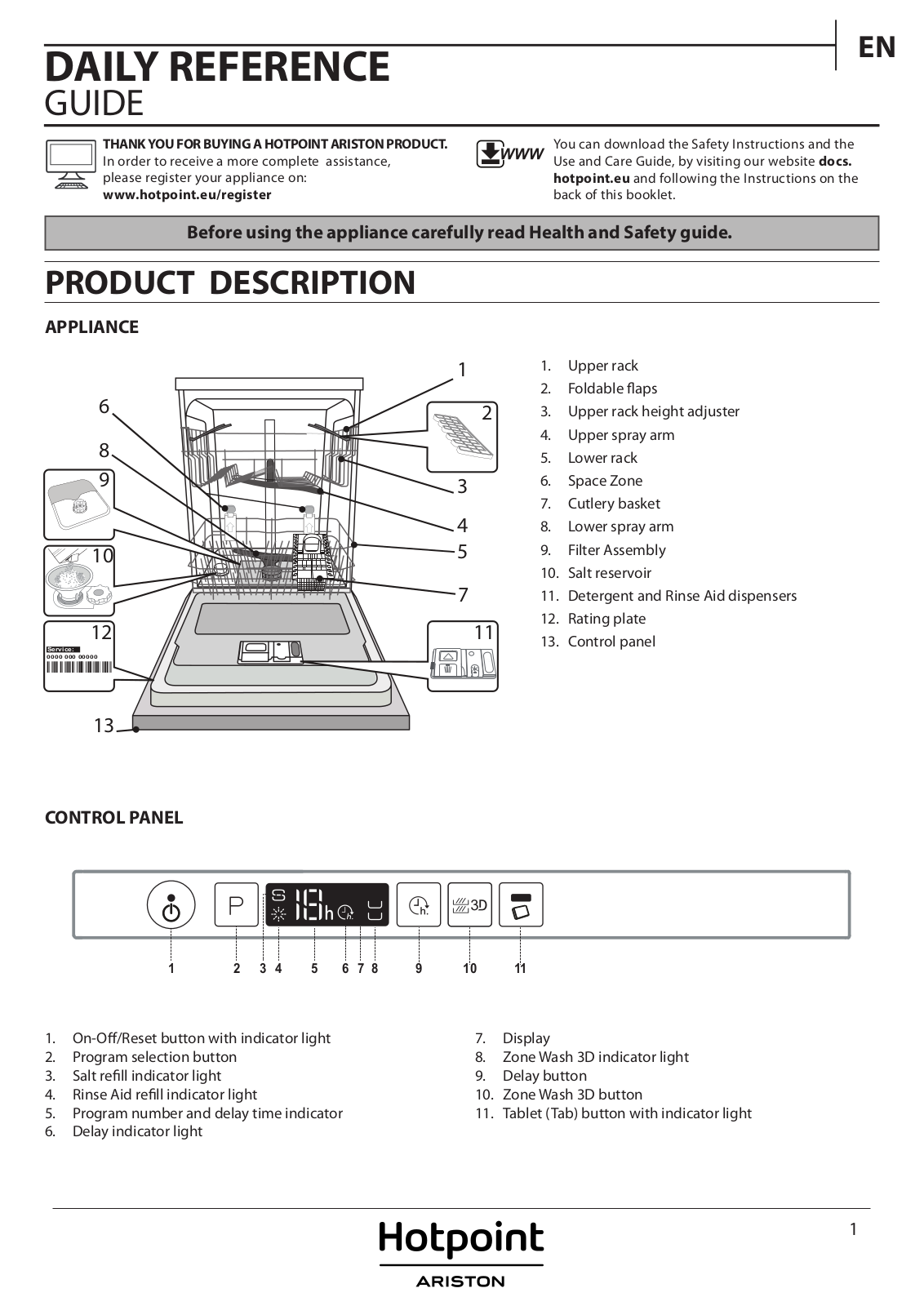 HOTPOINT/ARISTON HIO 3T21 W E Daily Reference Guide