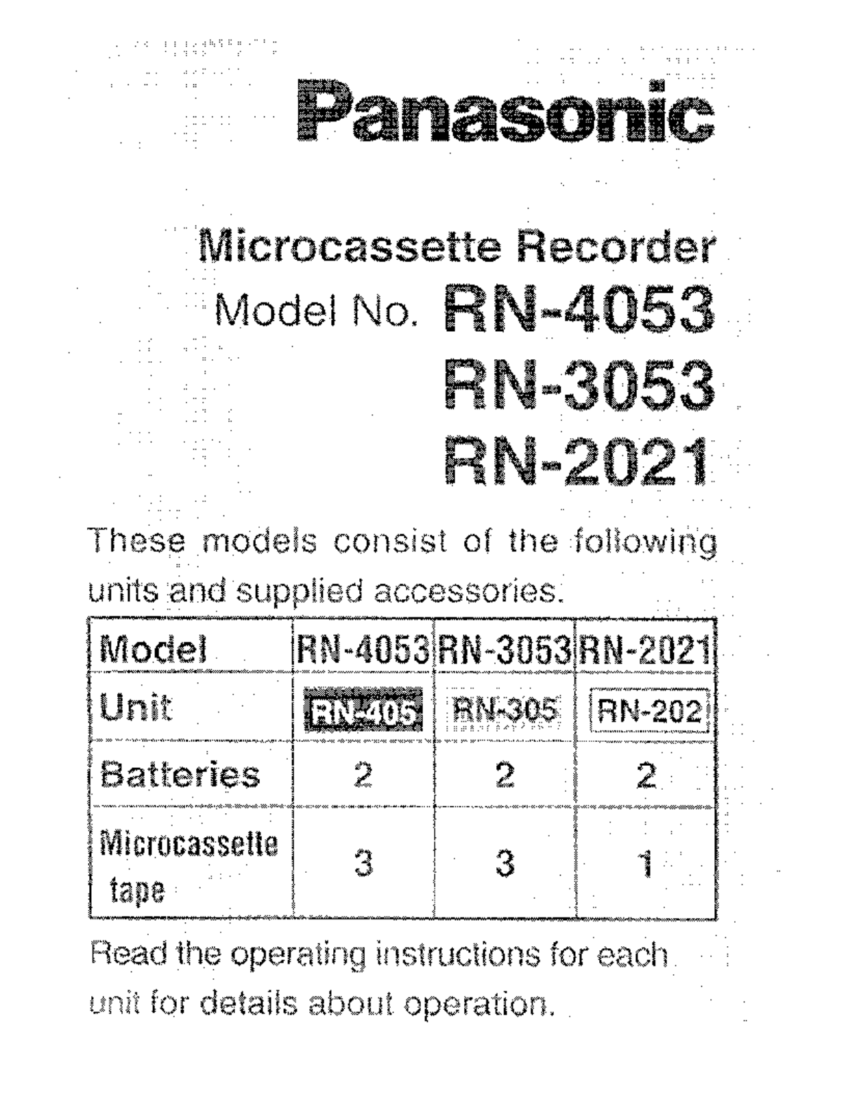 Panasonic rn-2021 Operation Manual