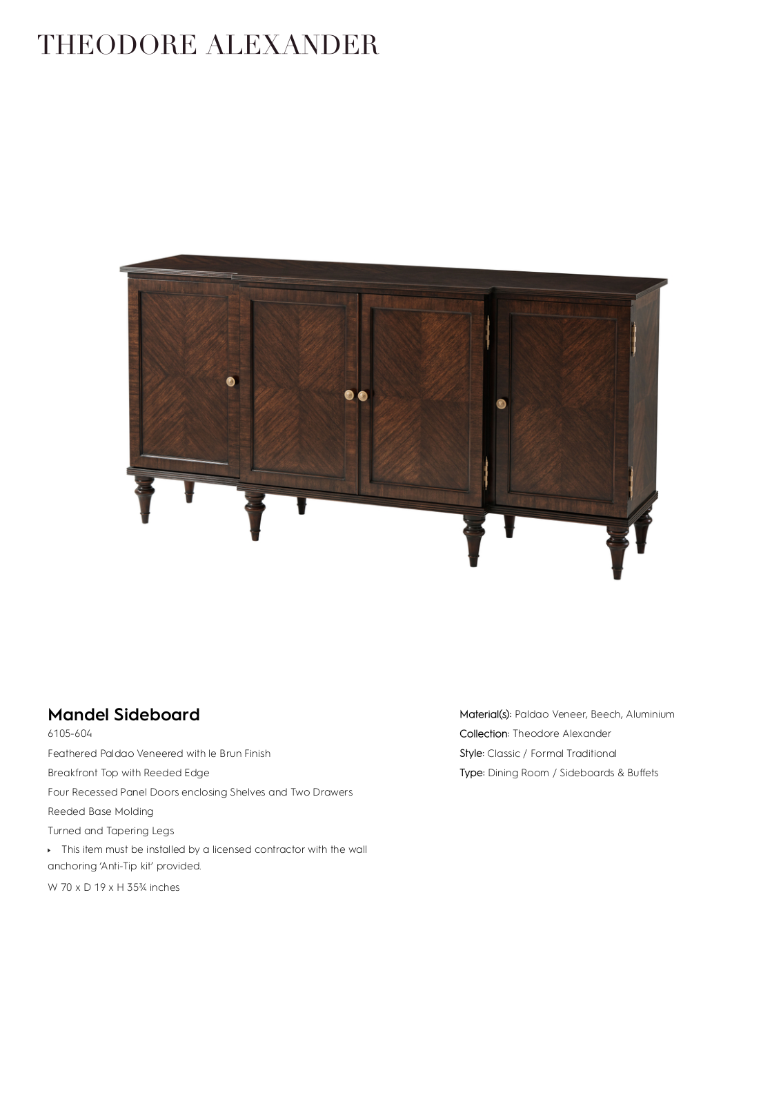 Theodore Alexander FPLJ3429 Specifications - ManualMachine.com