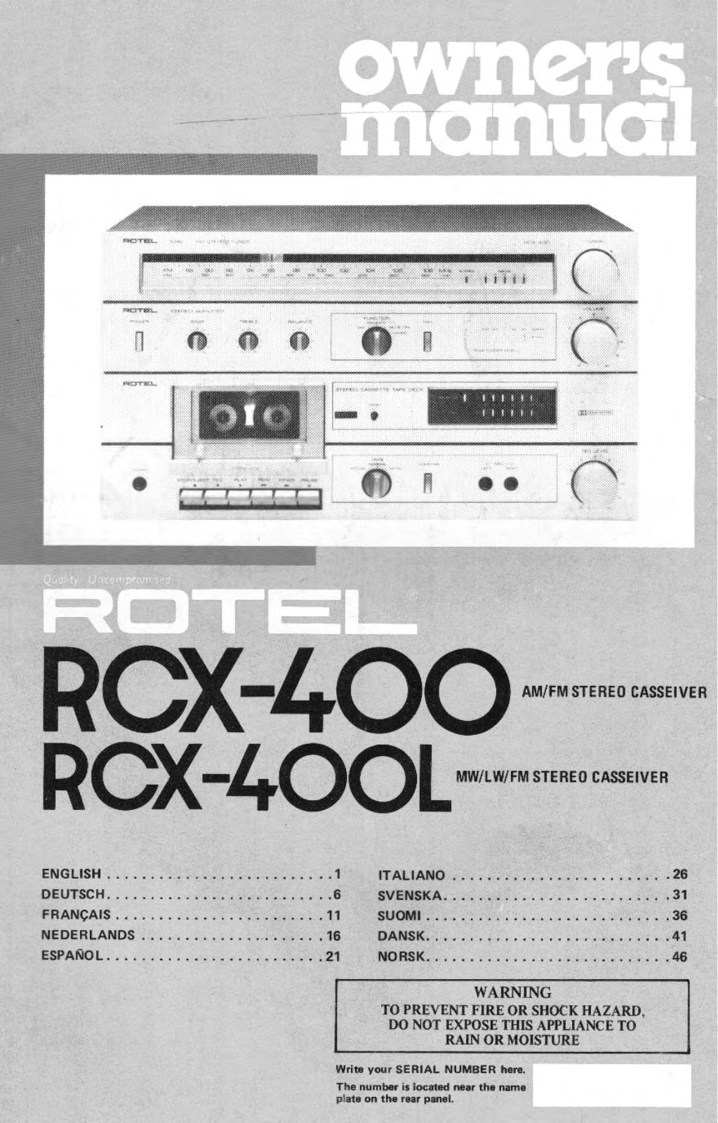 Rotel RCX-400L User Manual