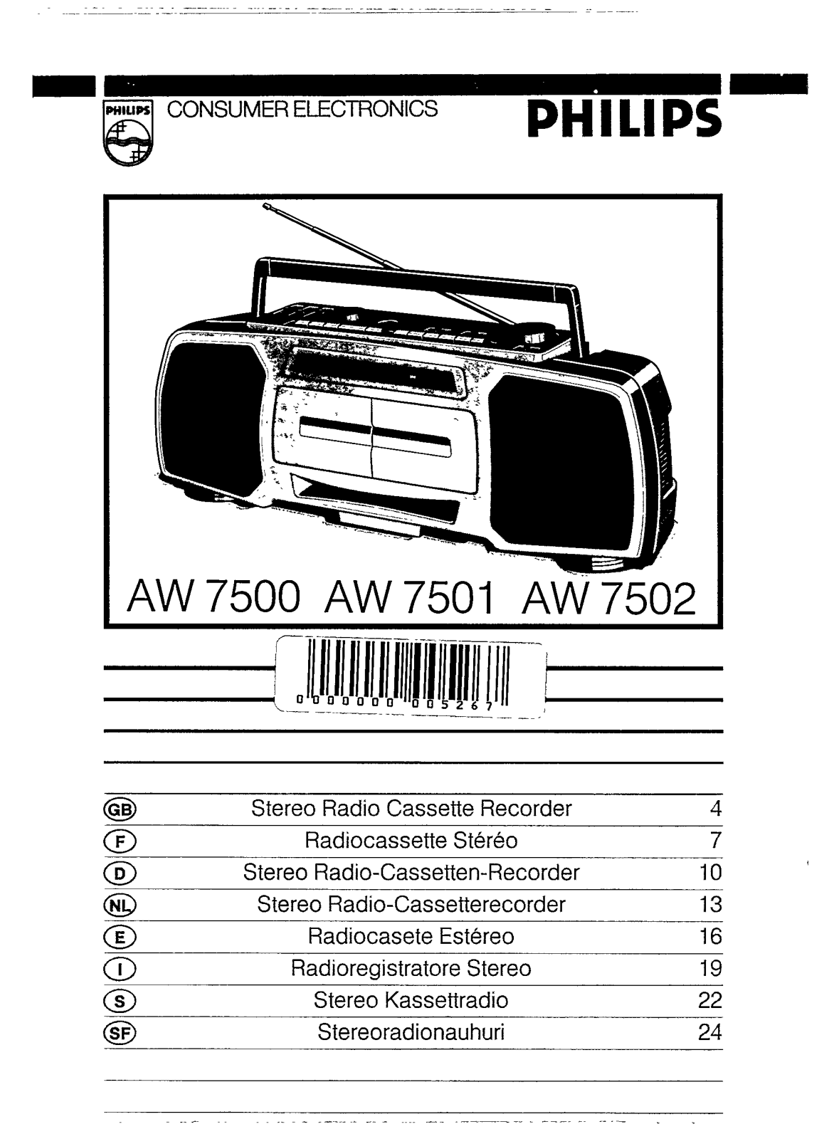 Philips AW7502/05, AW7502/00, AW7502/20, AW7502, AW7500/20 User Manual