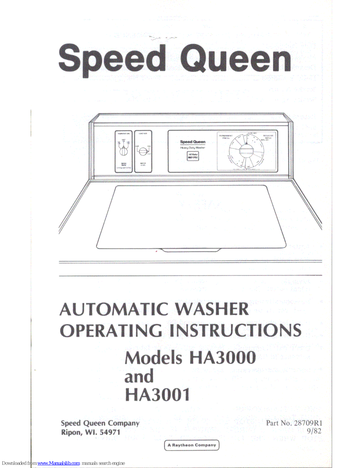 Speed Queen HA3000, HA3001 Operating Instructions Manual