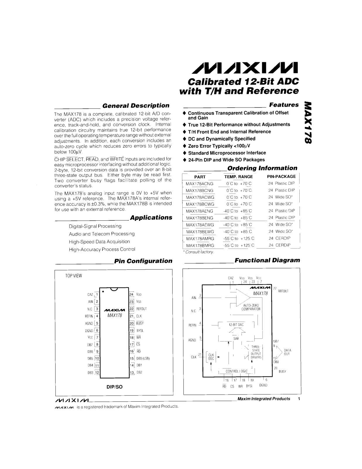 Maxim MAX178BMRG, MAX178BCWG, MAX178BCNG, MAX178AMRG, MAX178AEWG Datasheet