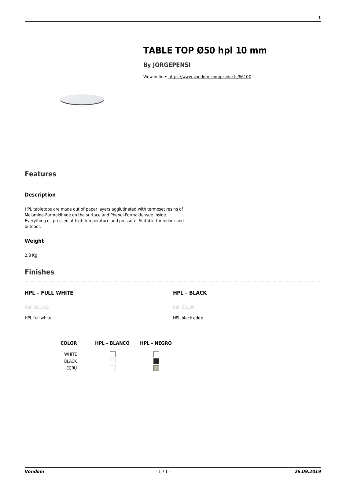Vondom UCZW2743 Specifications - ManualMachine.com