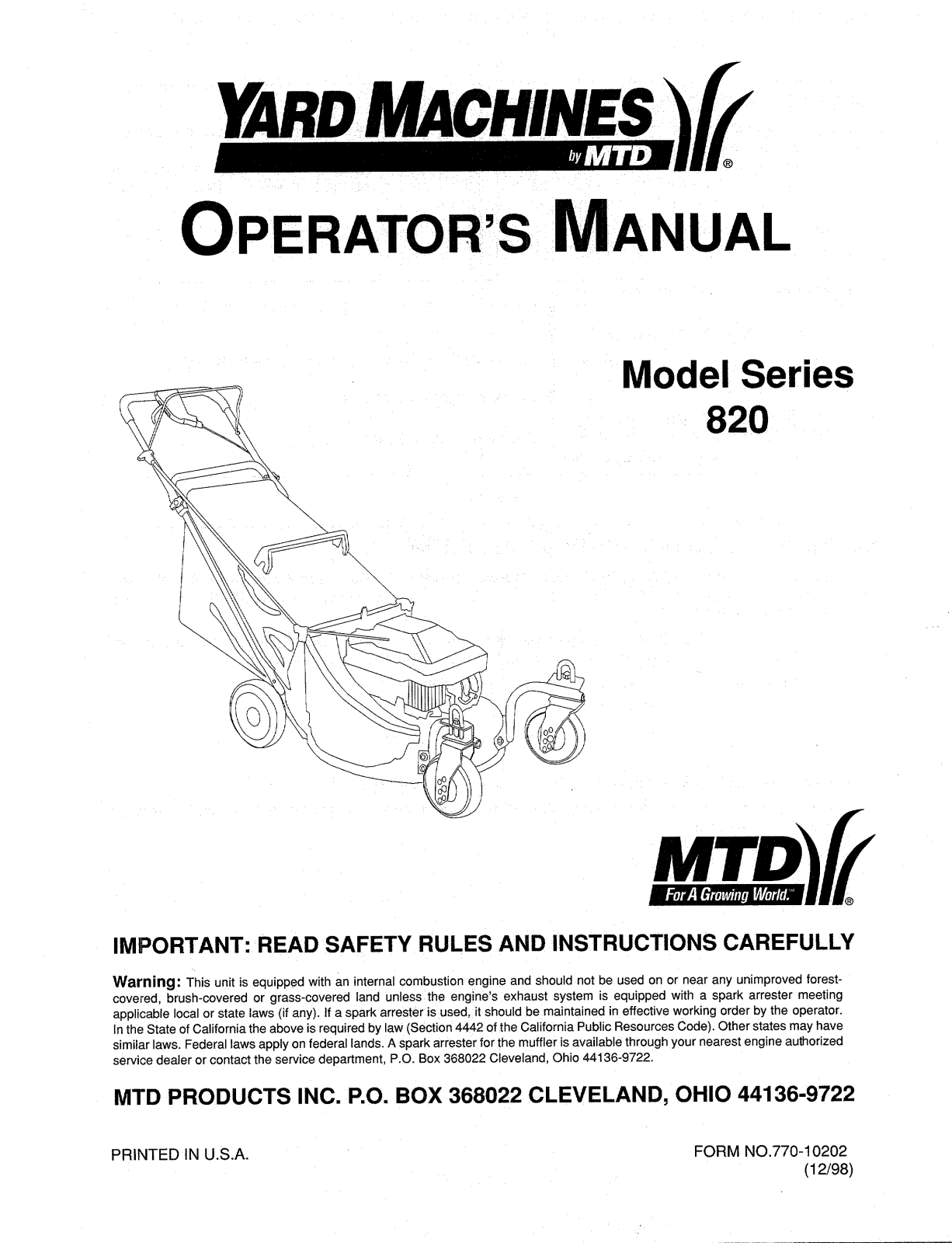 MTD 820 User Manual