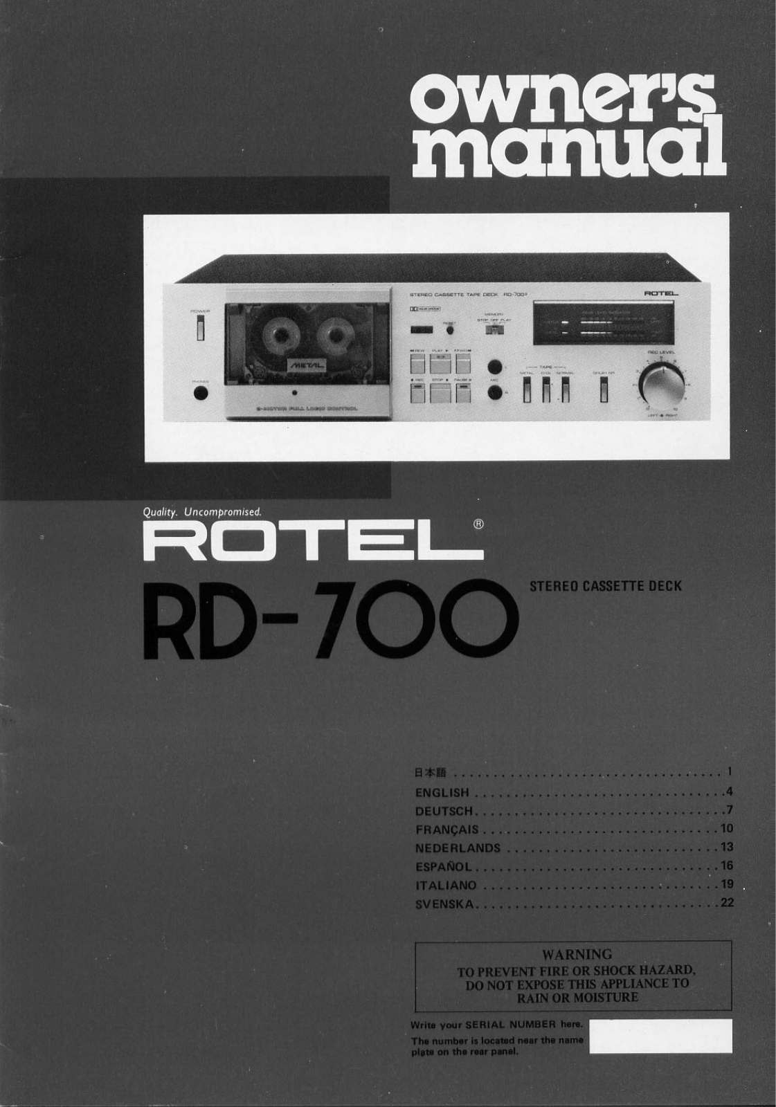 Rotel RD-700 Owners manual