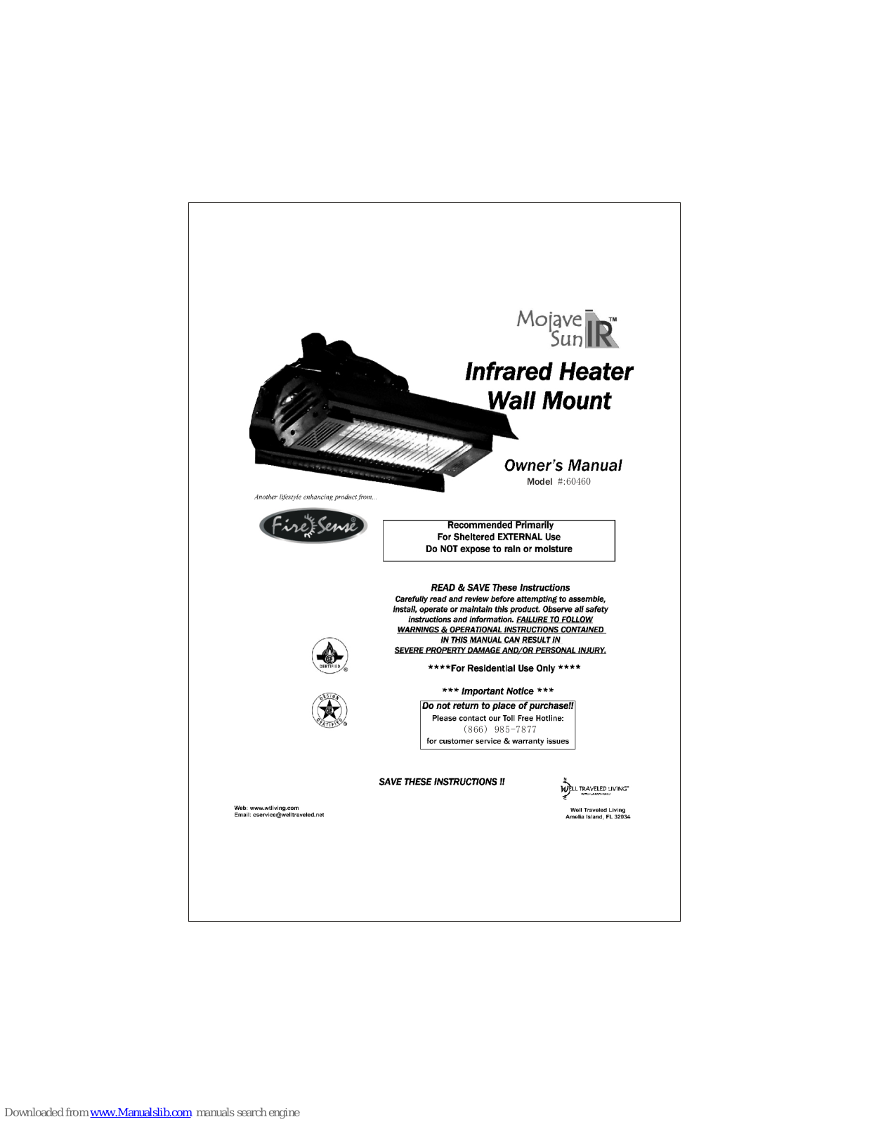 Fire Sense Mojave Sun IR 60460 Owner's Manual