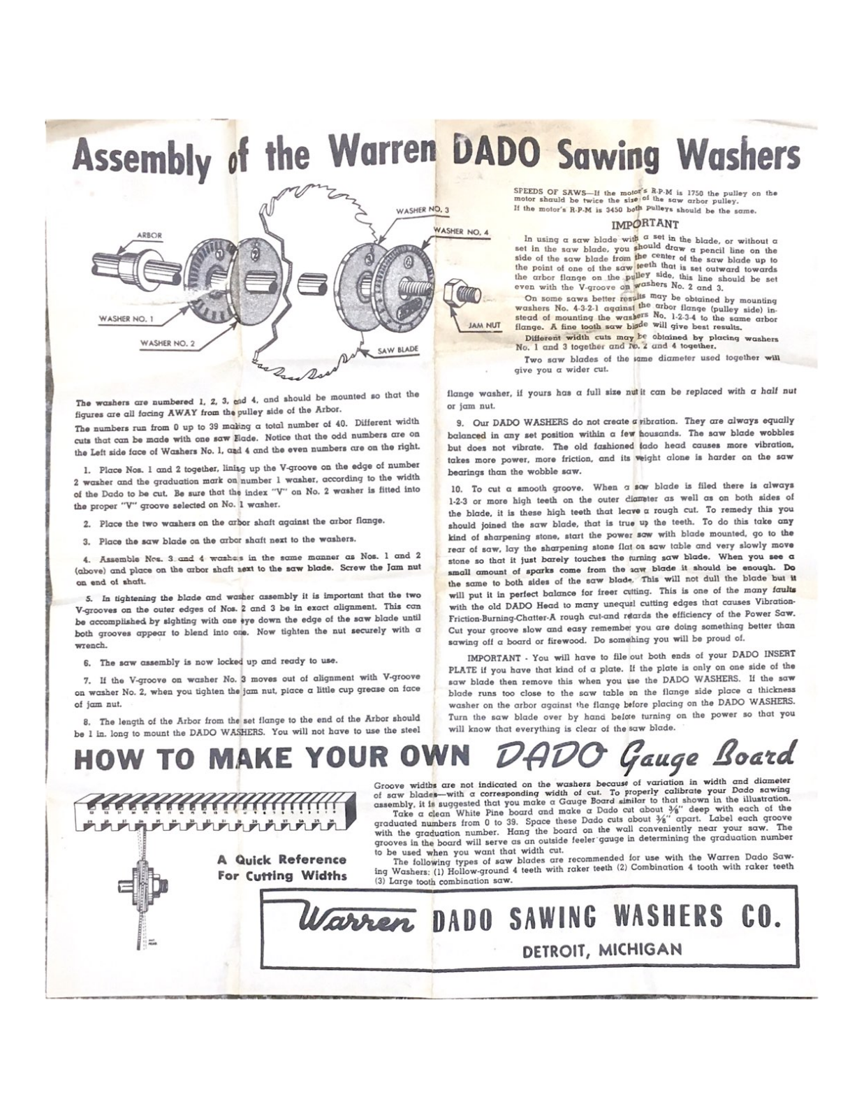 Warren Washers Warren dado washer set manual Accessories - ManualMachine.com