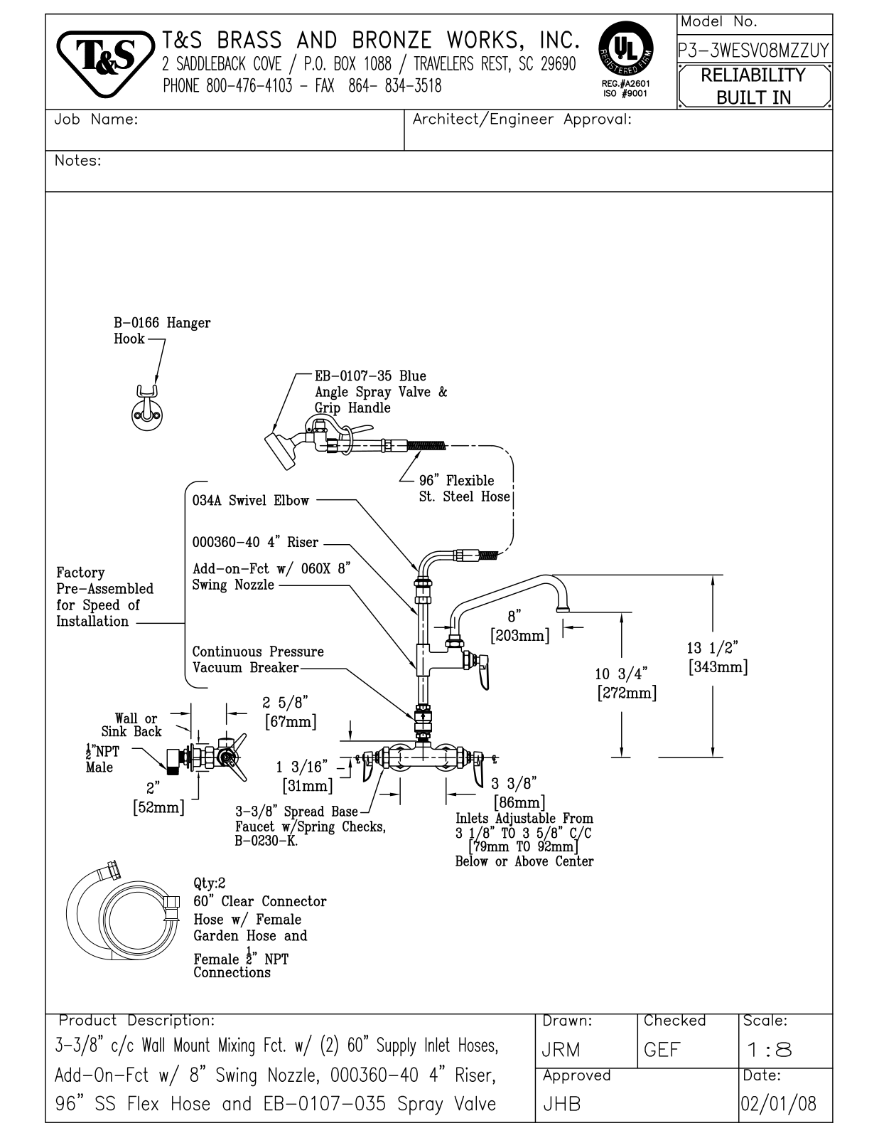 T&S Brass PS-3WESV08MZZUY User Manual