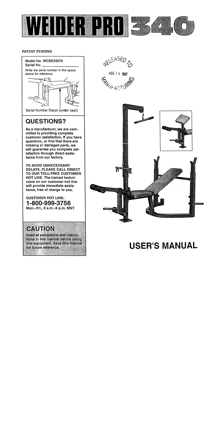 Weider PRO 340 Owner's Manual
