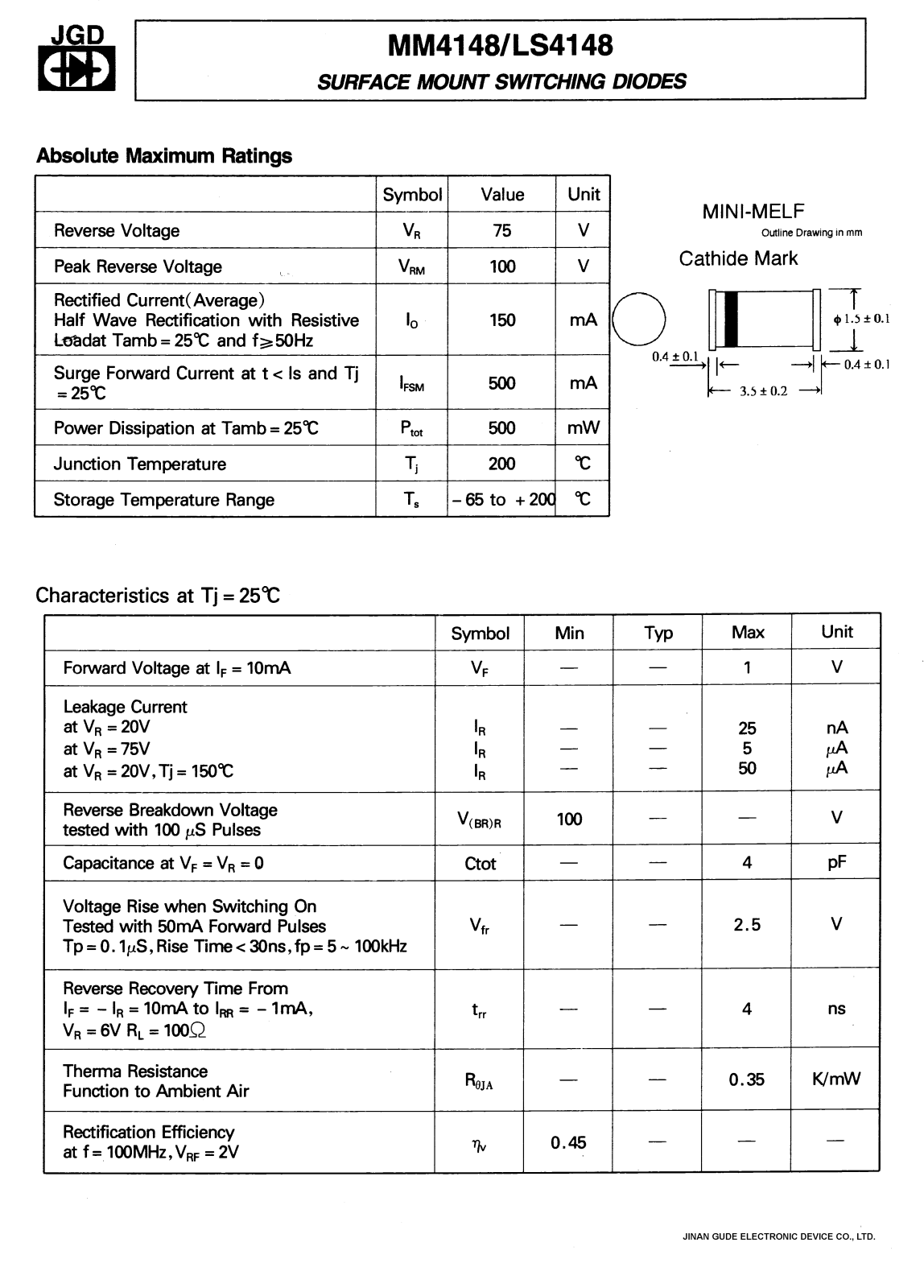 JGD MM4148, LS4148 Datasheet