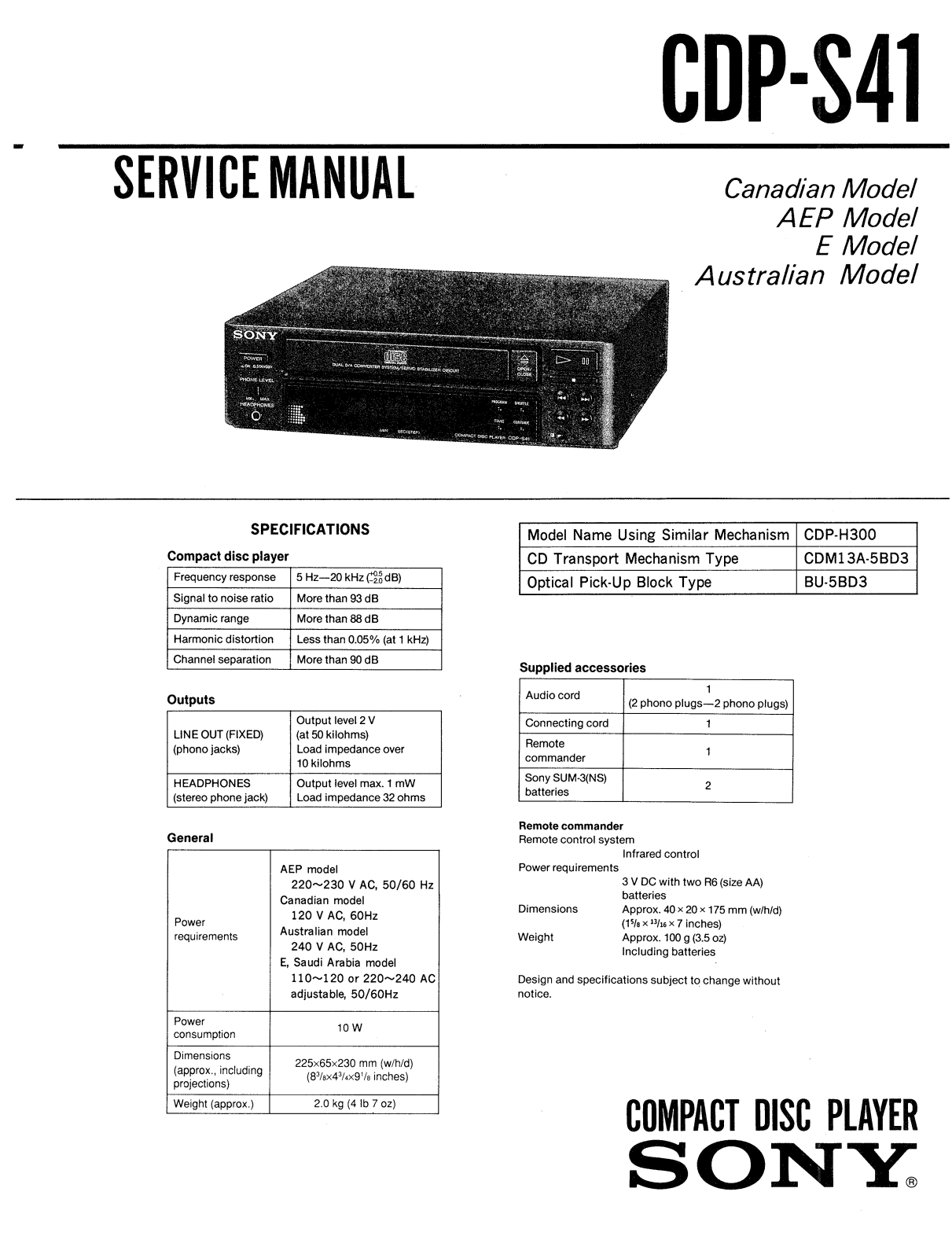 Sony CDPS-41 Service manual
