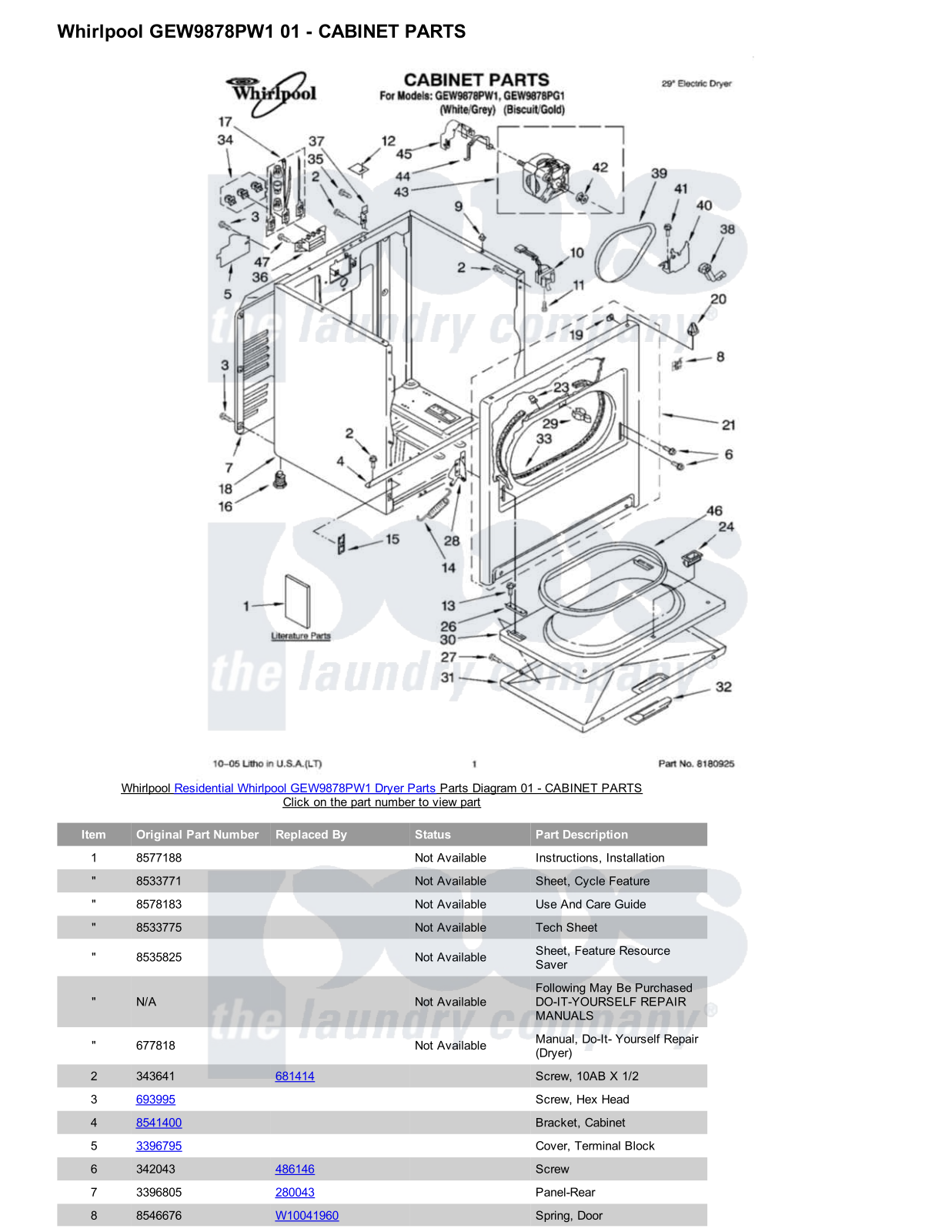 Whirlpool GEW9878PW1 Parts Diagram