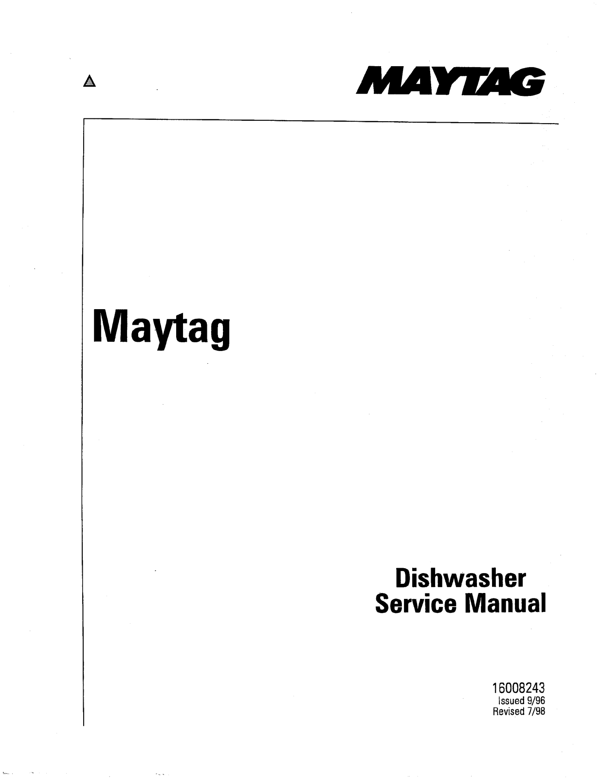 Maytag DWC7602, DWC7302, DWU7202, DWU7402, DWU7502 Service Manual