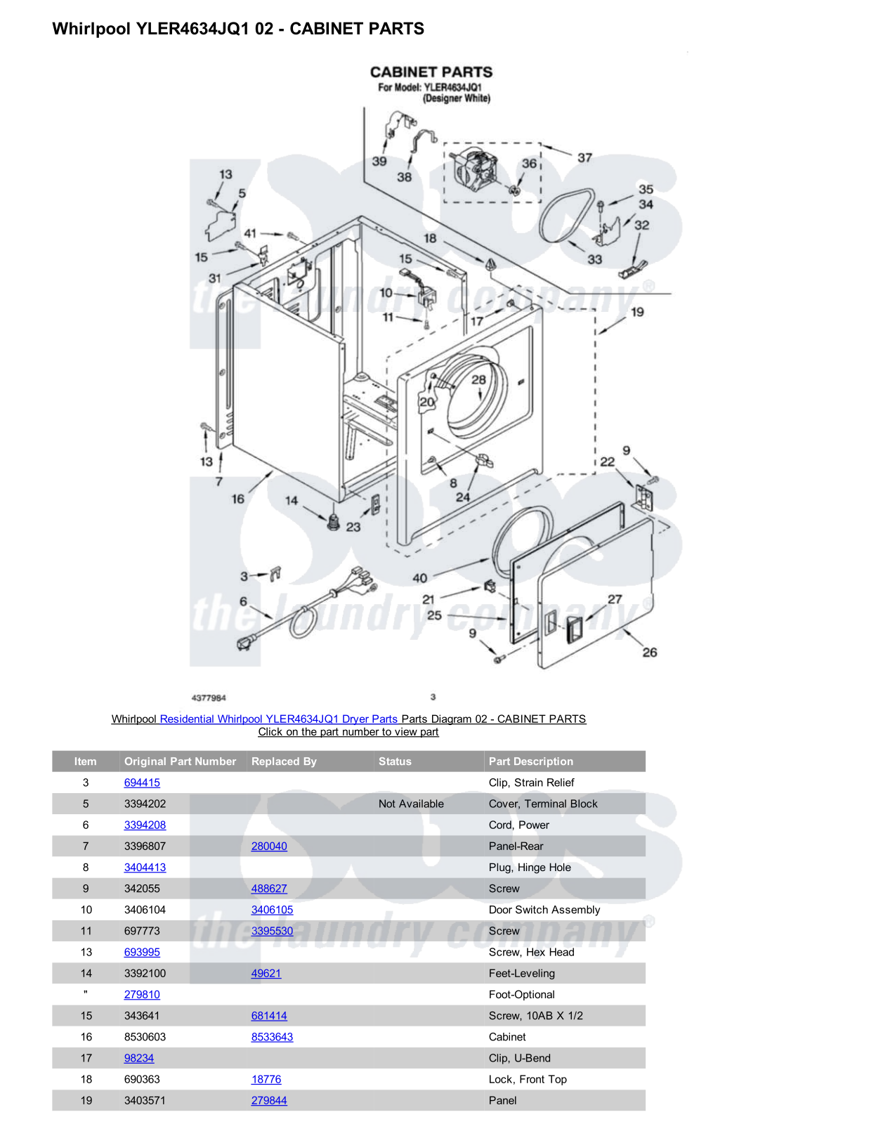 Whirlpool YLER4634JQ1 Parts Diagram