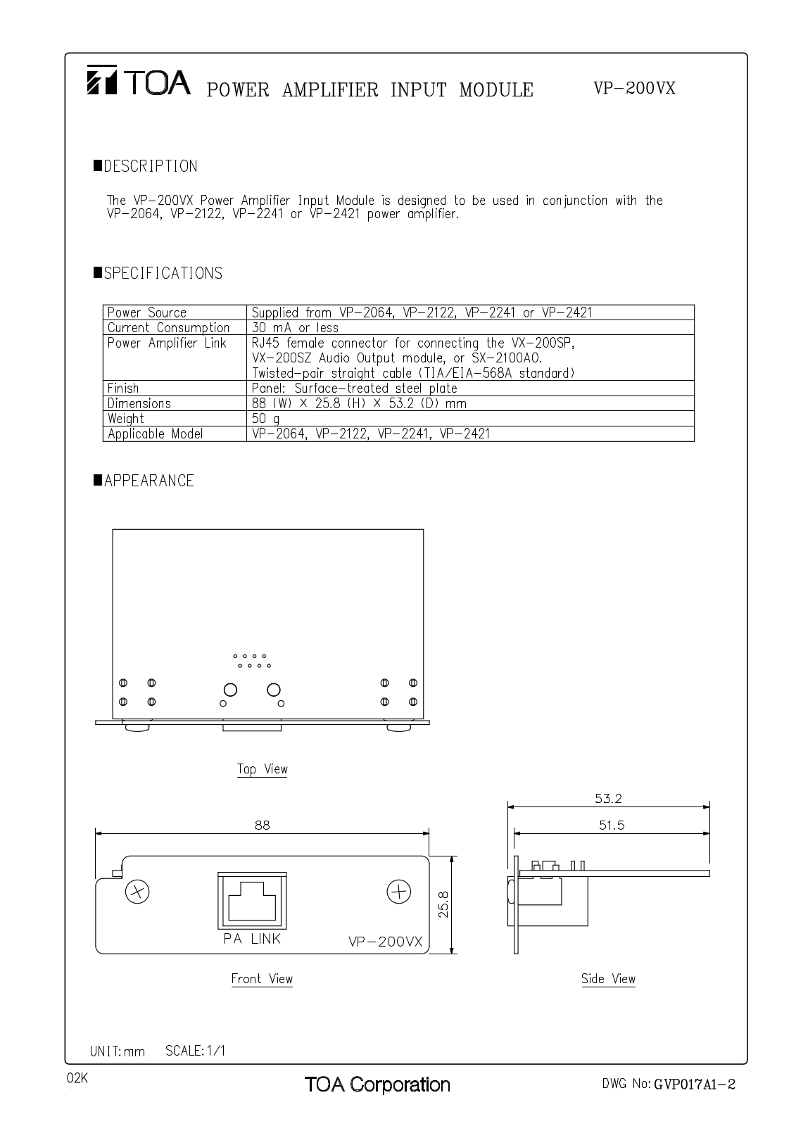 TOA VP-200VX User Manual