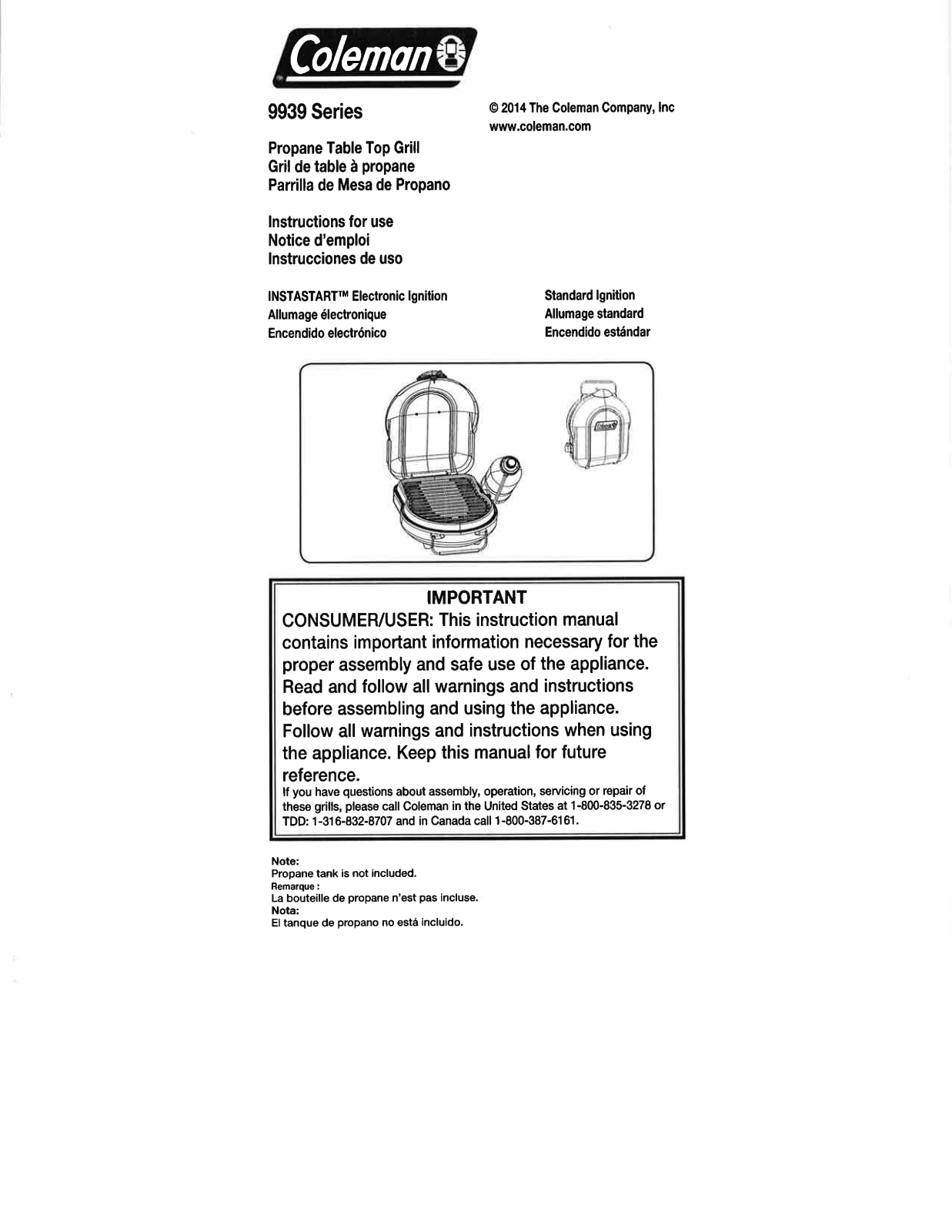 Coleman 9939 User Manual