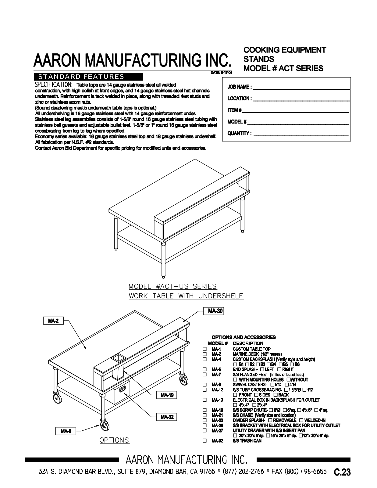 Aaron Manufacturing ACT-3261-US User Manual