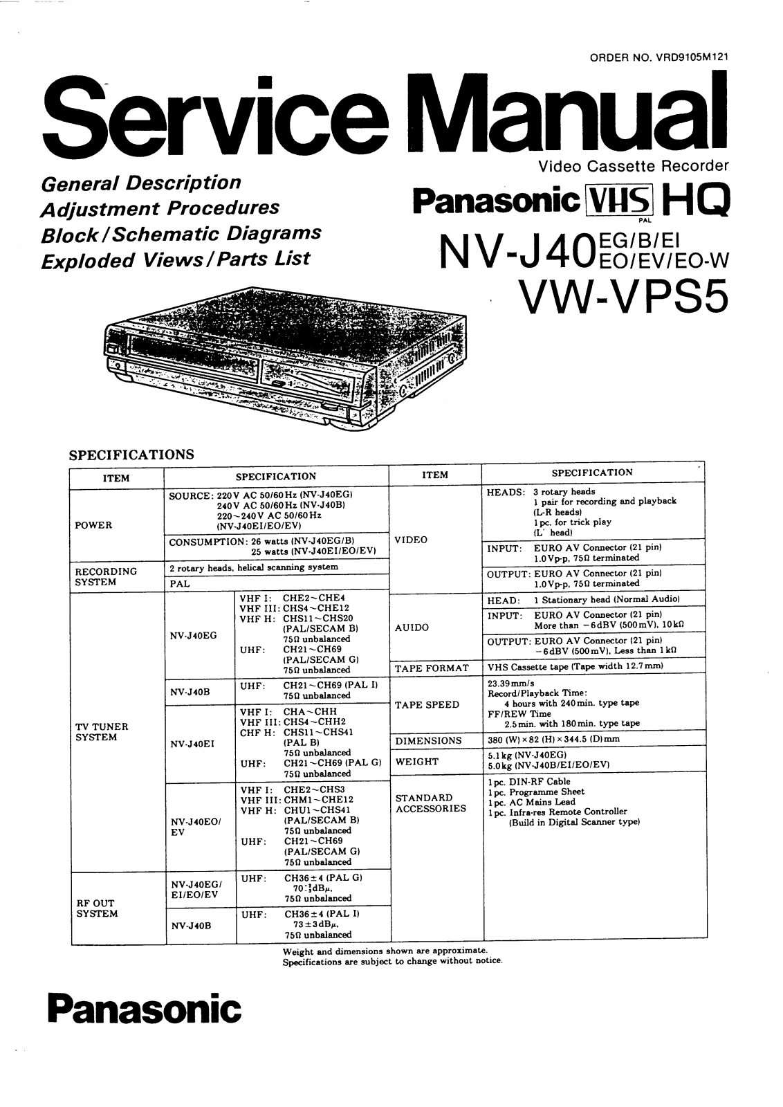 PANASONIC nv-j40 Service Manual