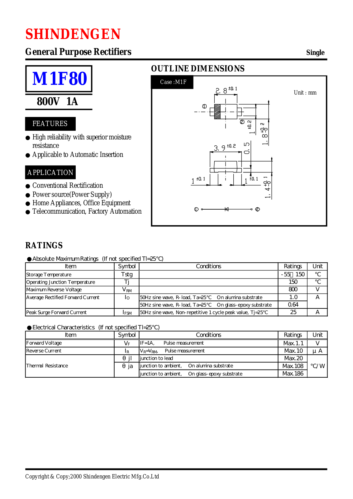 Shindengen Electric Manufacturing Company Ltd M1F80 Datasheet