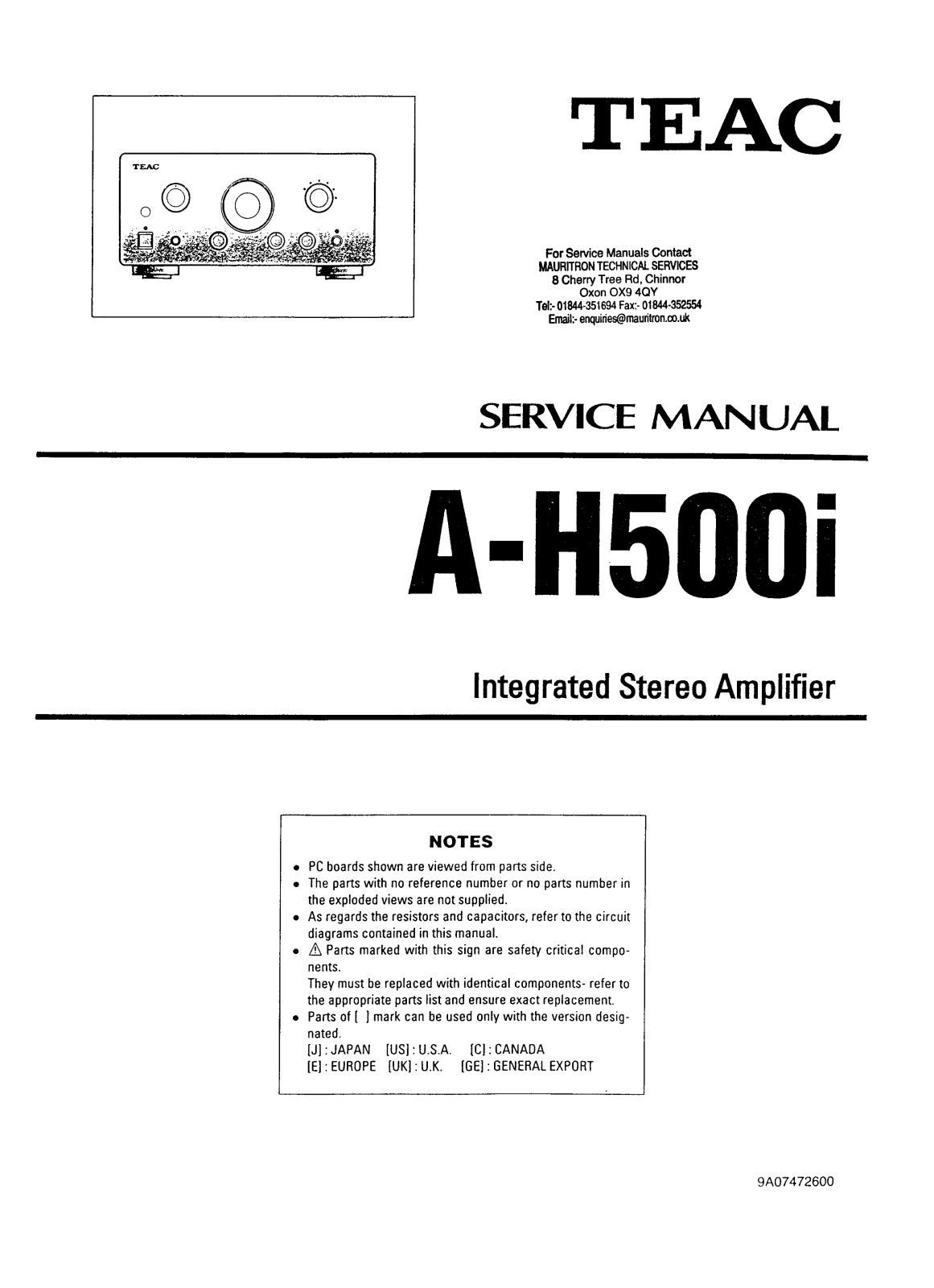 TEAC AH-500-I Service manual