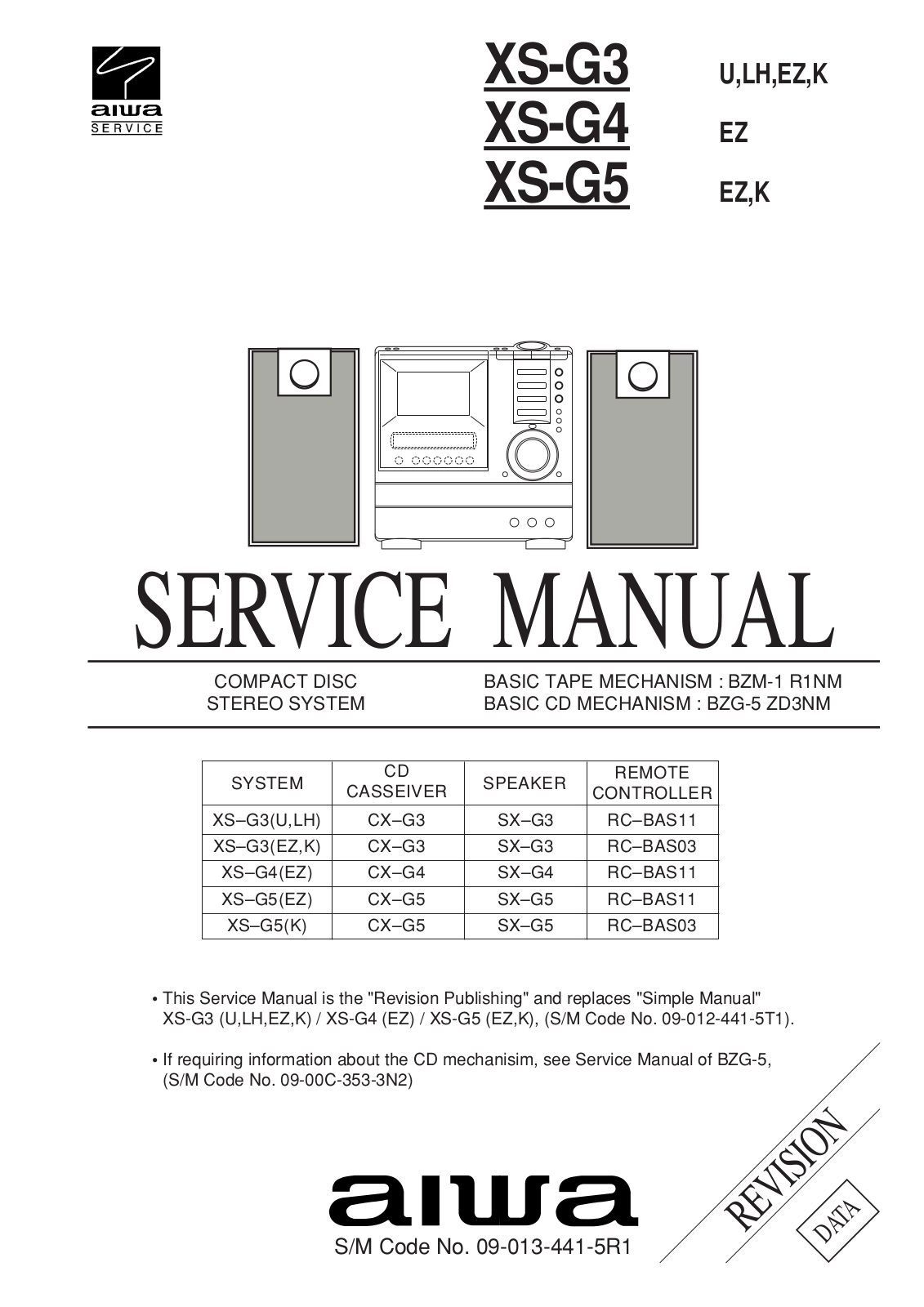 Aiwa XSG-5, XSG-3, XSG-4 Service manual